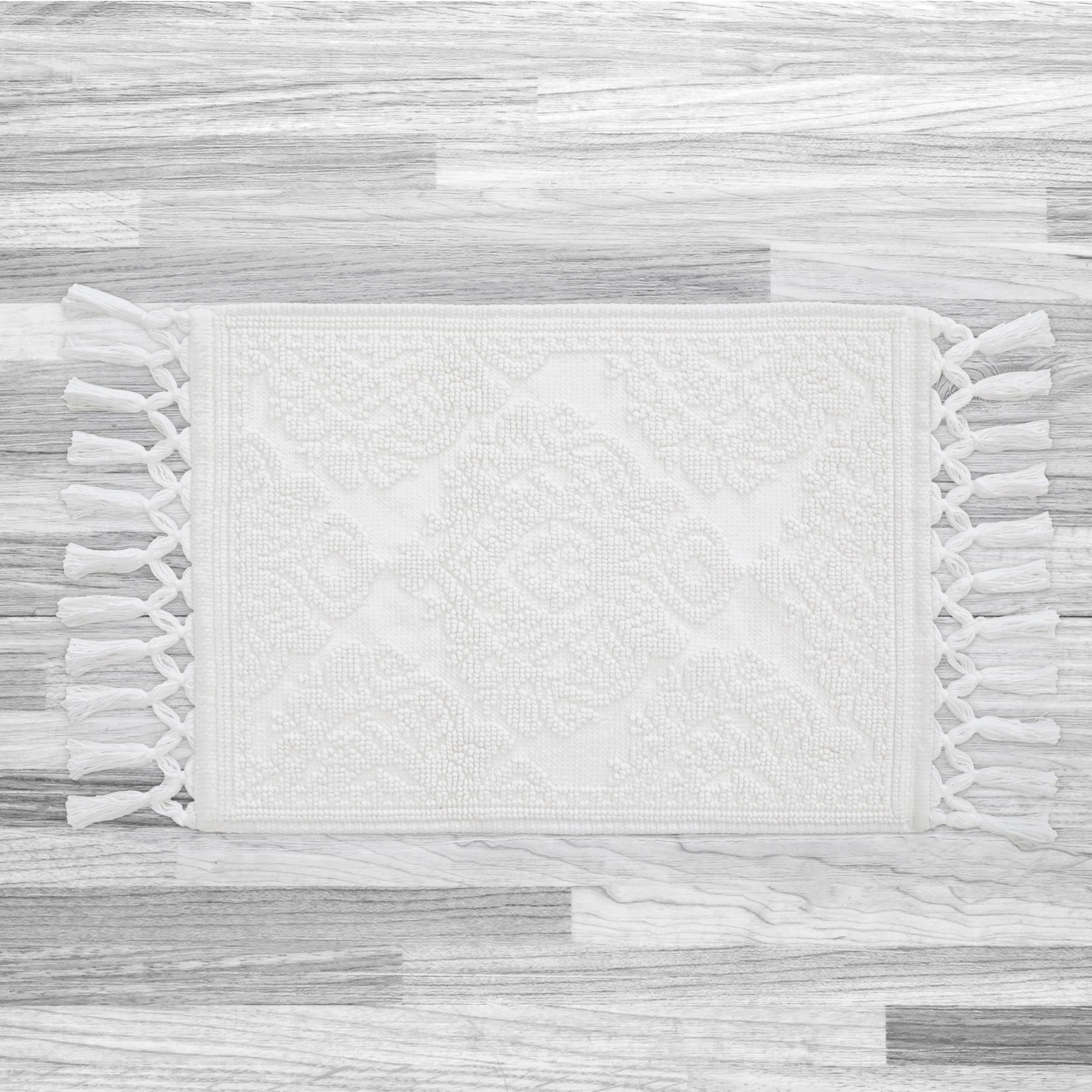 Jean Pierre - Ricardo Bath Mat, Woven Fringe Bathroom Rugs, 100% Cotton, Premium Bathroom Decor - Measures 27'' X 52'' - White