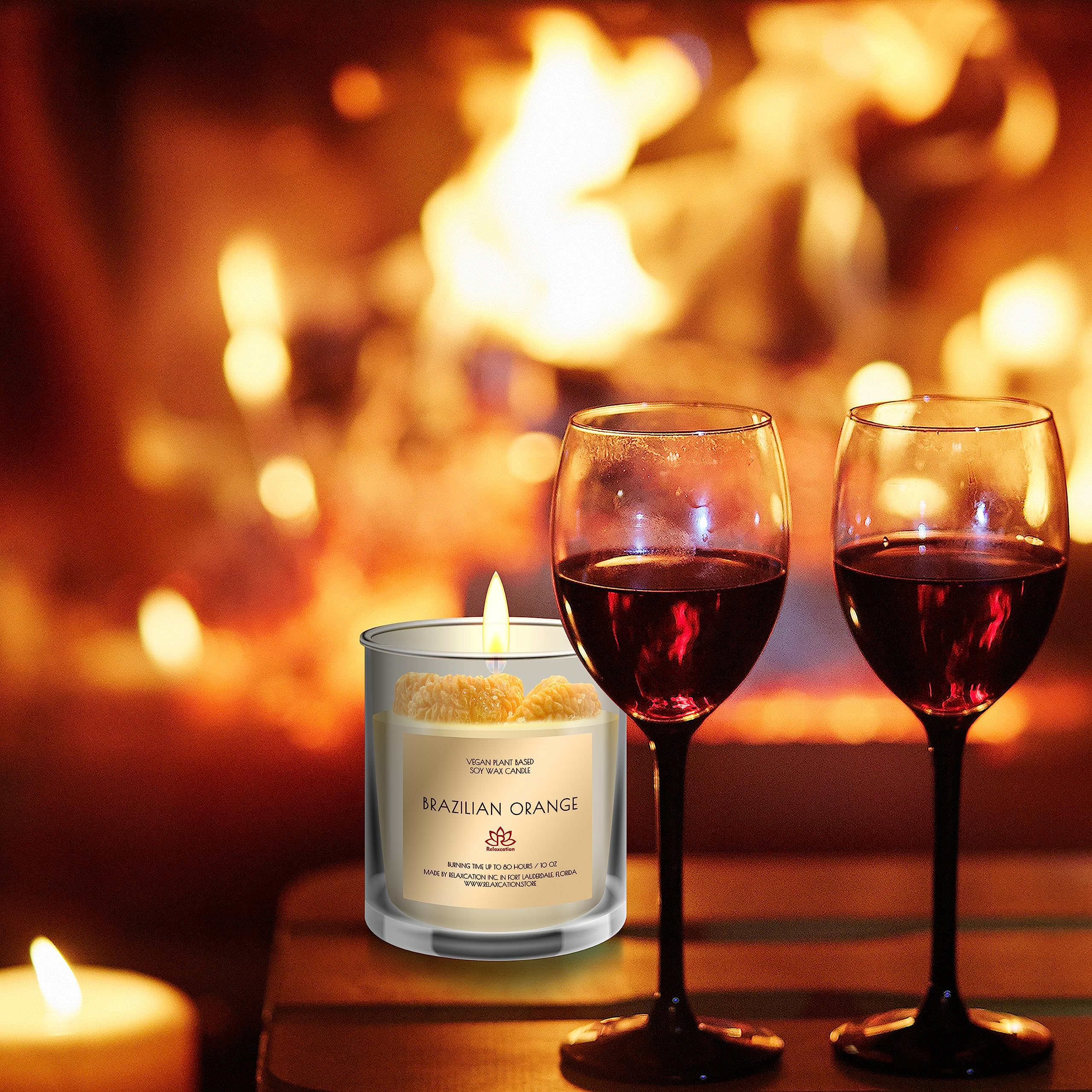 Made in USA Natural Soy Wax Candle in Glass Jar | Luxury Brazilian Orange Scented Soy Candles | Fresh and Cheerfulness | Long Bu