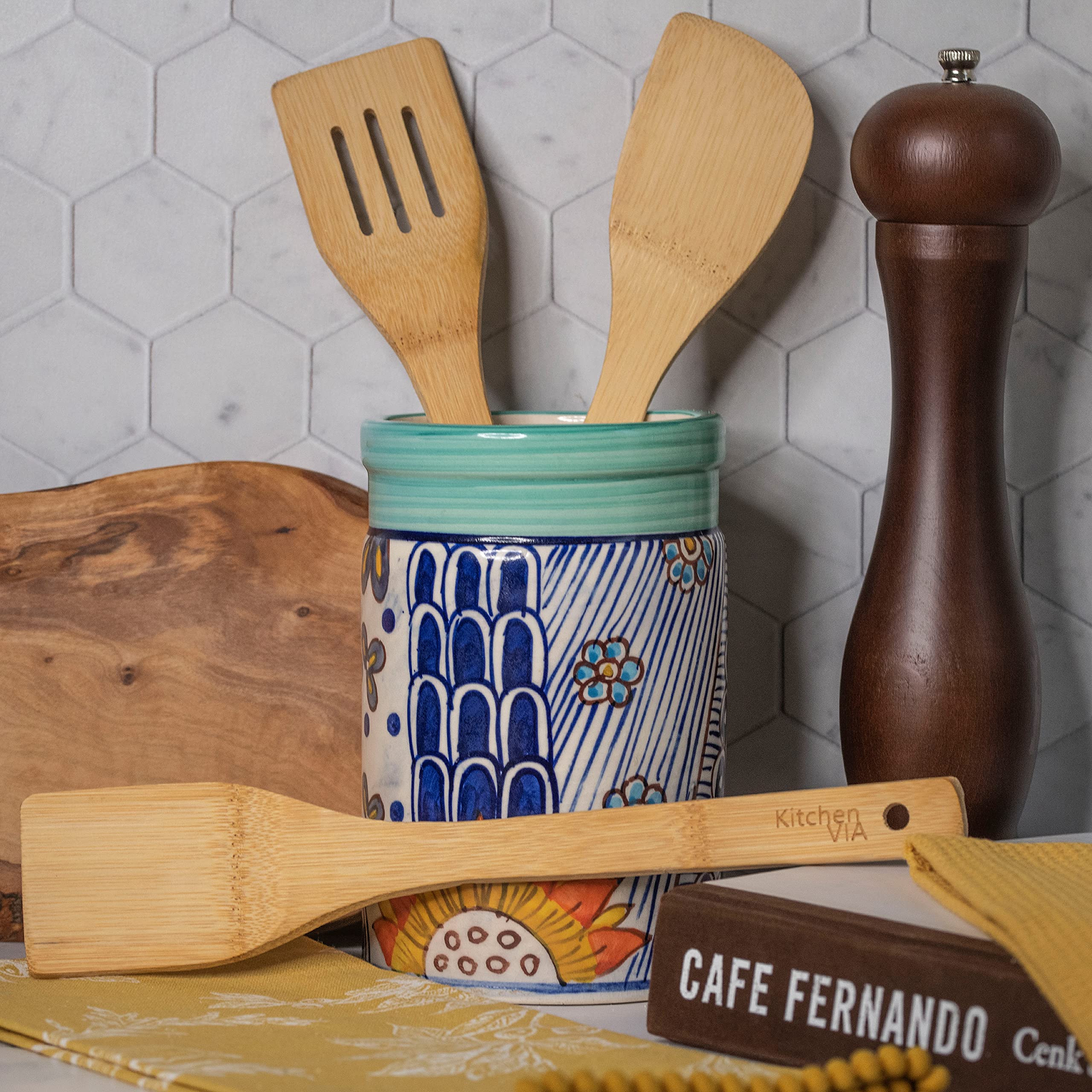 Kitchenvia Carbonized Bamboo Spatula Set - 3 Piece Bundle Of Sustainable, Natural, And Stylish Cooking And Serving Utensils