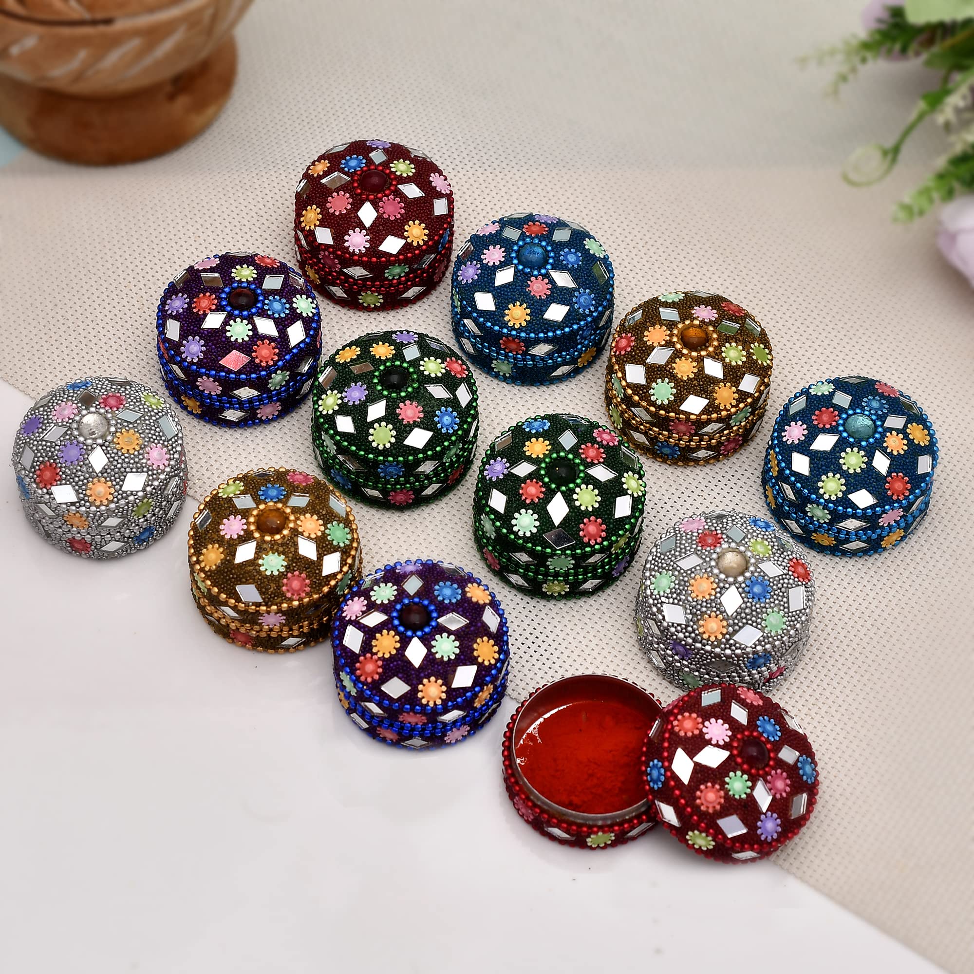 Craftam Aluminum Lakh Sindoor Boxe, Kumkum Box Bharani Wedding Return Gifts (Set Of 12), Round