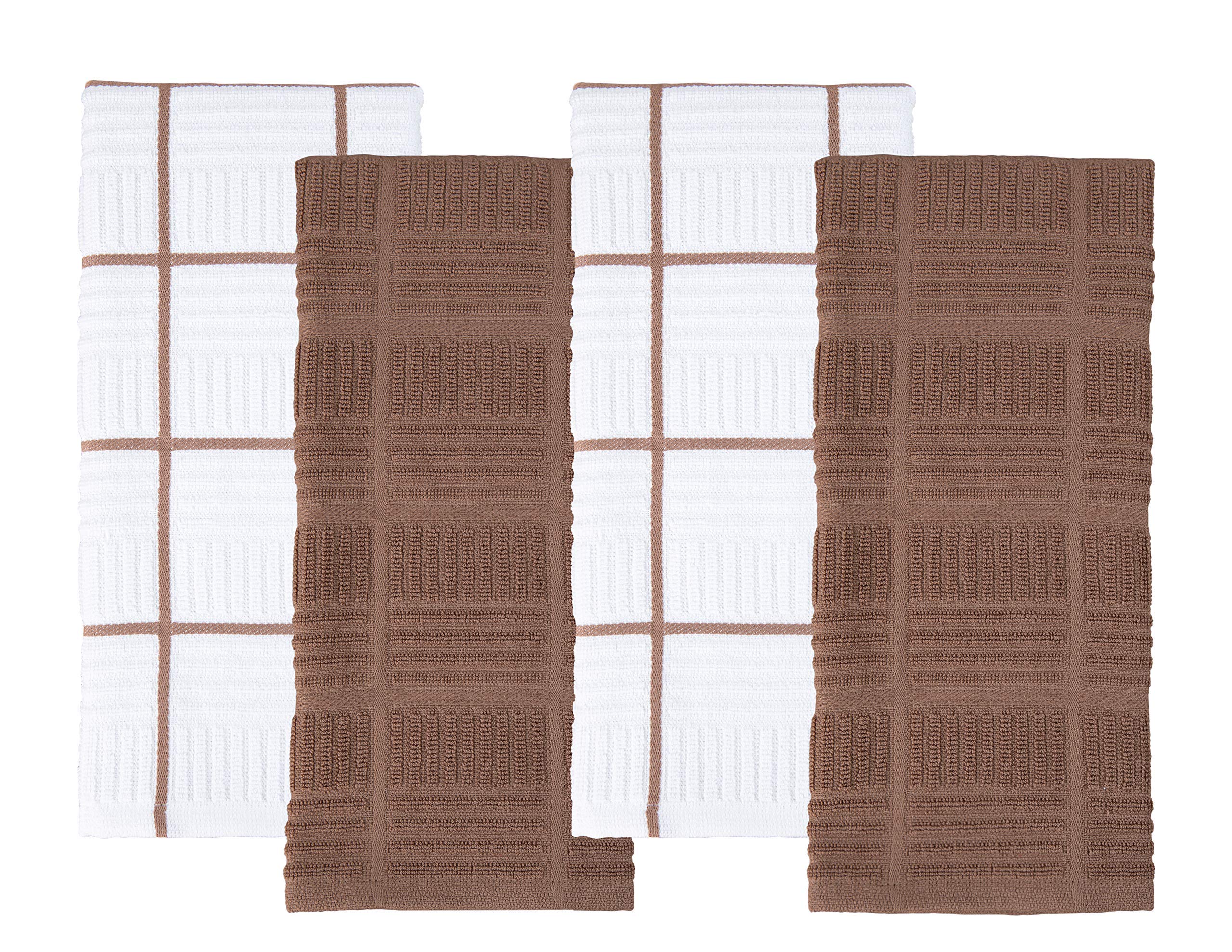 Kitchen Towels Dish Towels 100% Cotton, Set Of 4, Brown And White Hand Towels, Tea Towels, Reusable And Absorbent Cleaning Cloth
