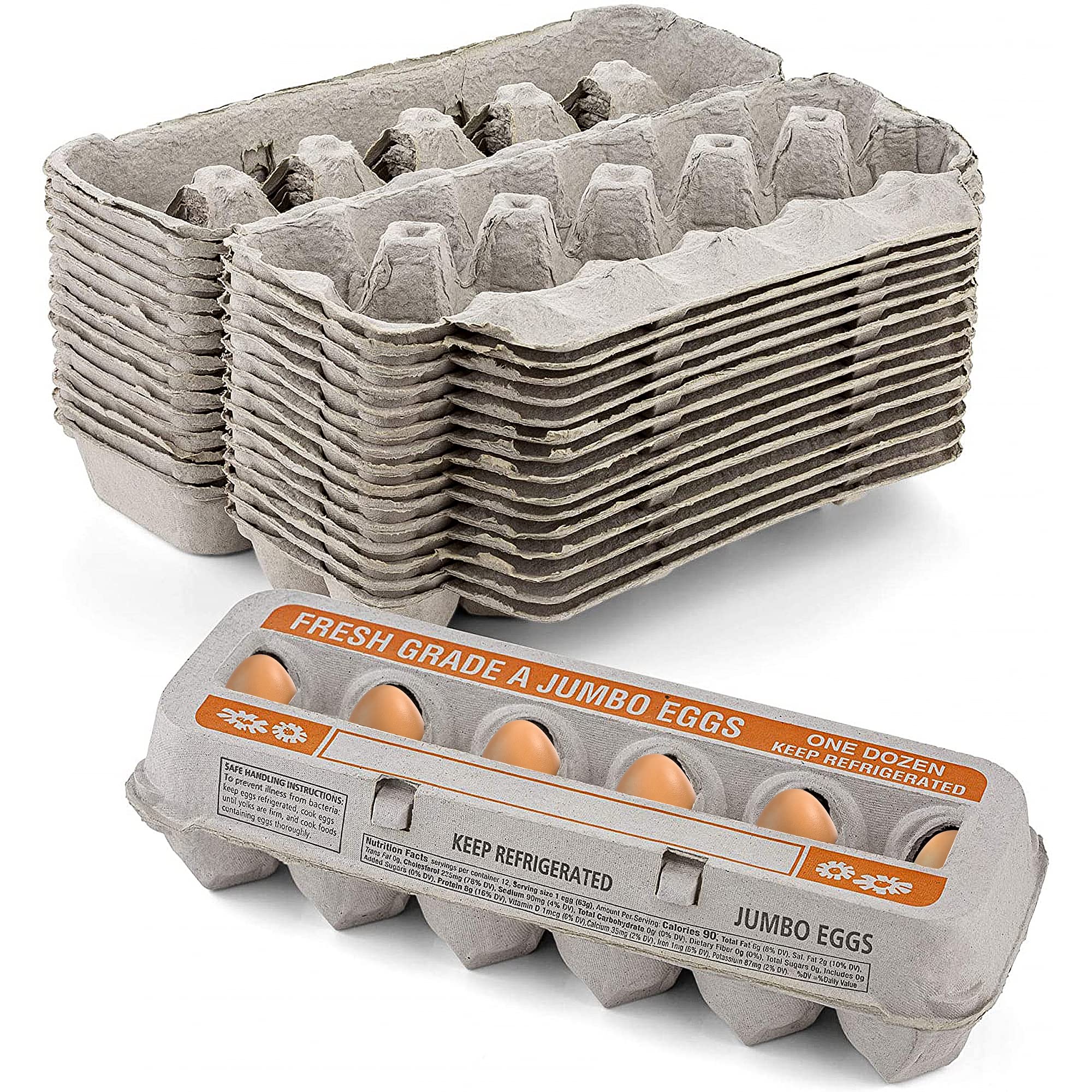 Jumbo Egg Cartons Holds 12 Eggs Printed Natural Pulp - 1 Dozen Large - Strong Sturdy Material Perfect For Storing Extra Eggs - B