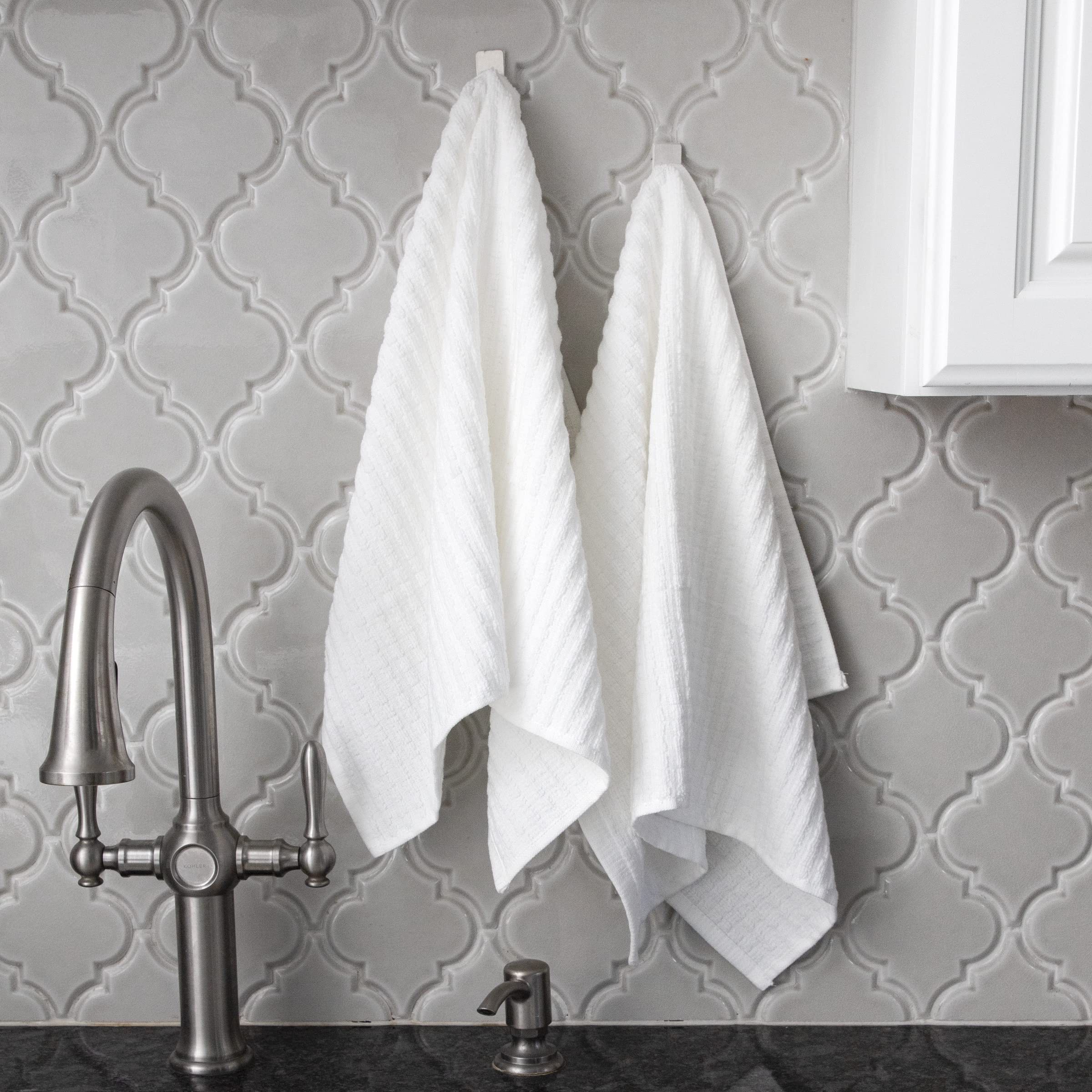 Ritz Royale Collection 100% Combed Terry Cotton, Highly Absorbent, Oversized, Kitchen Towel Set, 28 X 18, 2-Pack, Solid White