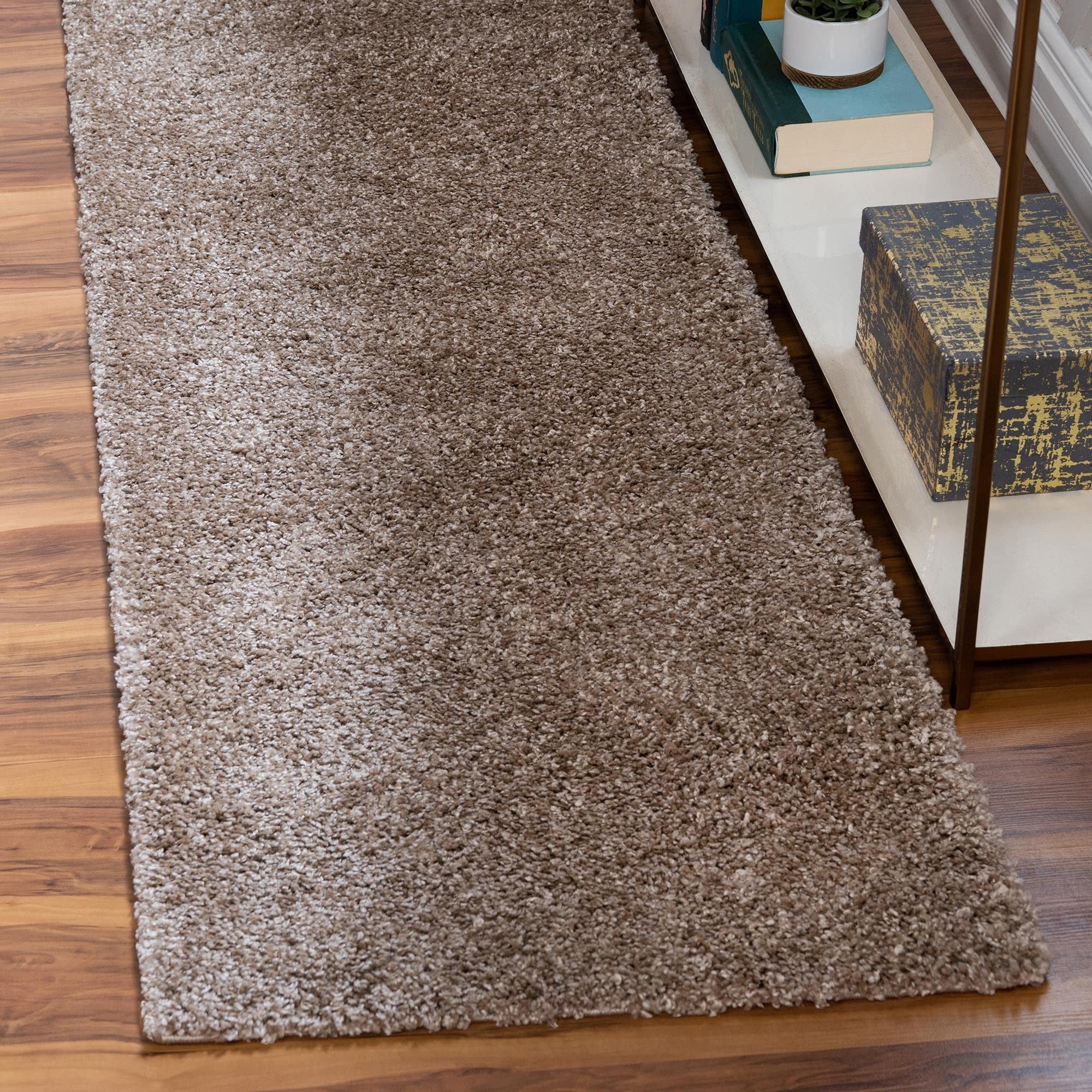 Rugs.com Soft Solid Shag Collection Runner Rug - 6 Ft Runner Khaki Shag Rug Perfect for Hallways, Entryways