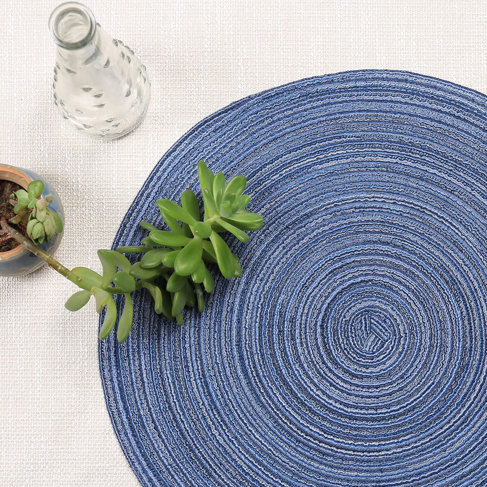Noctiflorous Round Braided Placemats 15 Inch Round Table Mats Set Of 6 For Dining Tables Natural Woven Heat Resistant Place Mats