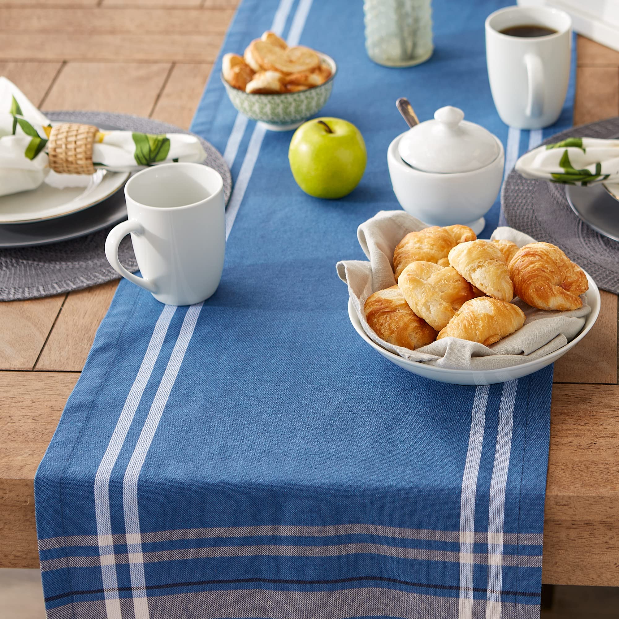 DII Blue Chambray French Stripe Table Runner