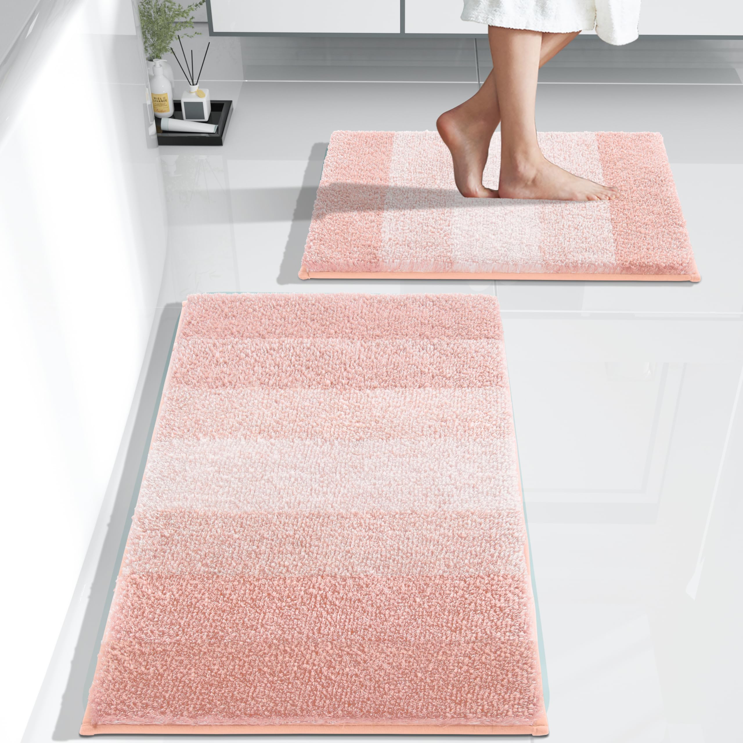 Yimobra Luxury Fluffy Bathroom Rug Mat  Extra Soft Comfortable Plush Absorbent Microfiber Bath Rugs  Thick Non Slip Shaggy Bath Mats for Bathroom Floor  Tub and Shower  Machine Wash  32''x20''  Pink