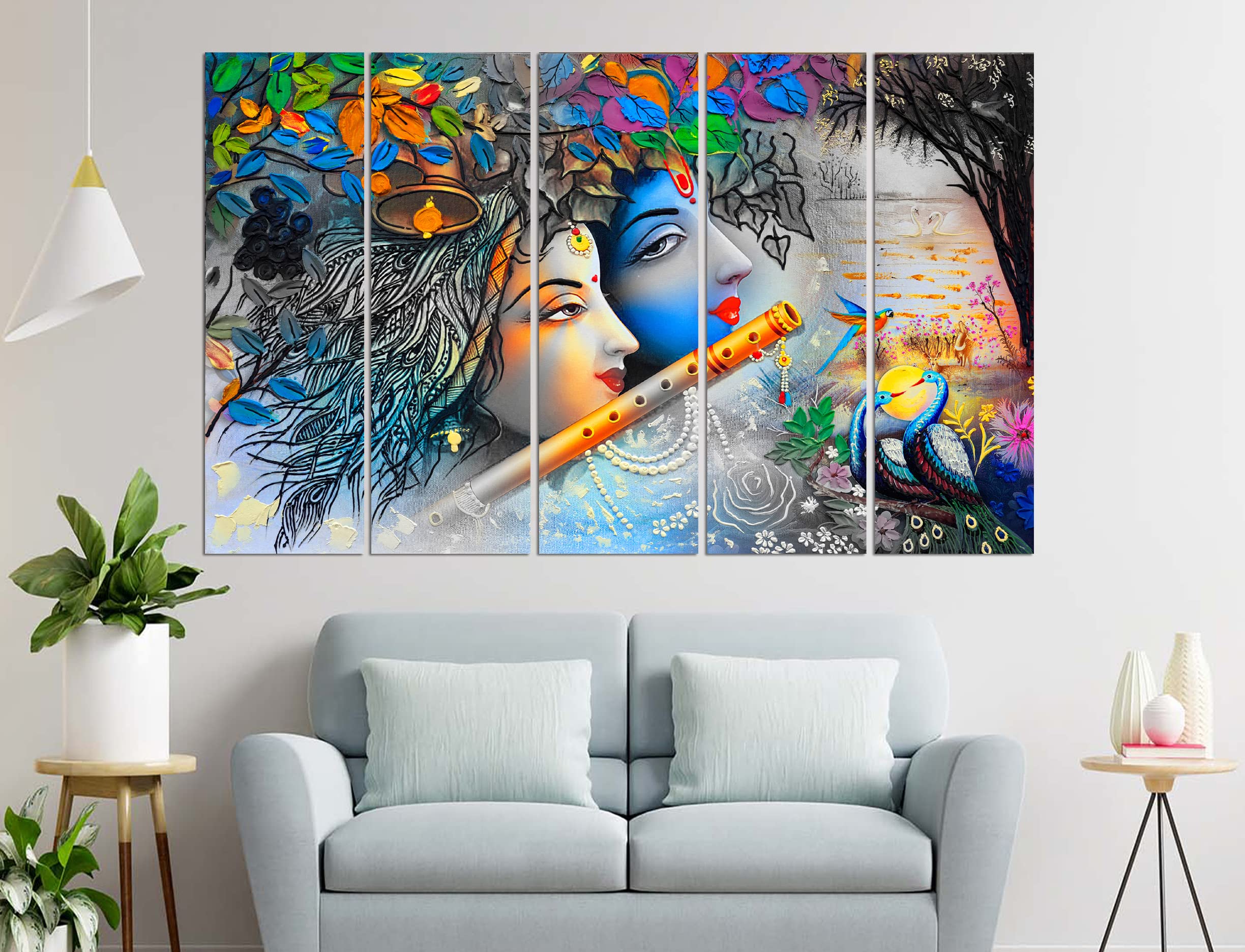CN RETAILS Multiple Frames, Wall art Radha krishna Painting for home decor Living Room, Bedroom, Office, Hotels Wooden Framed Di