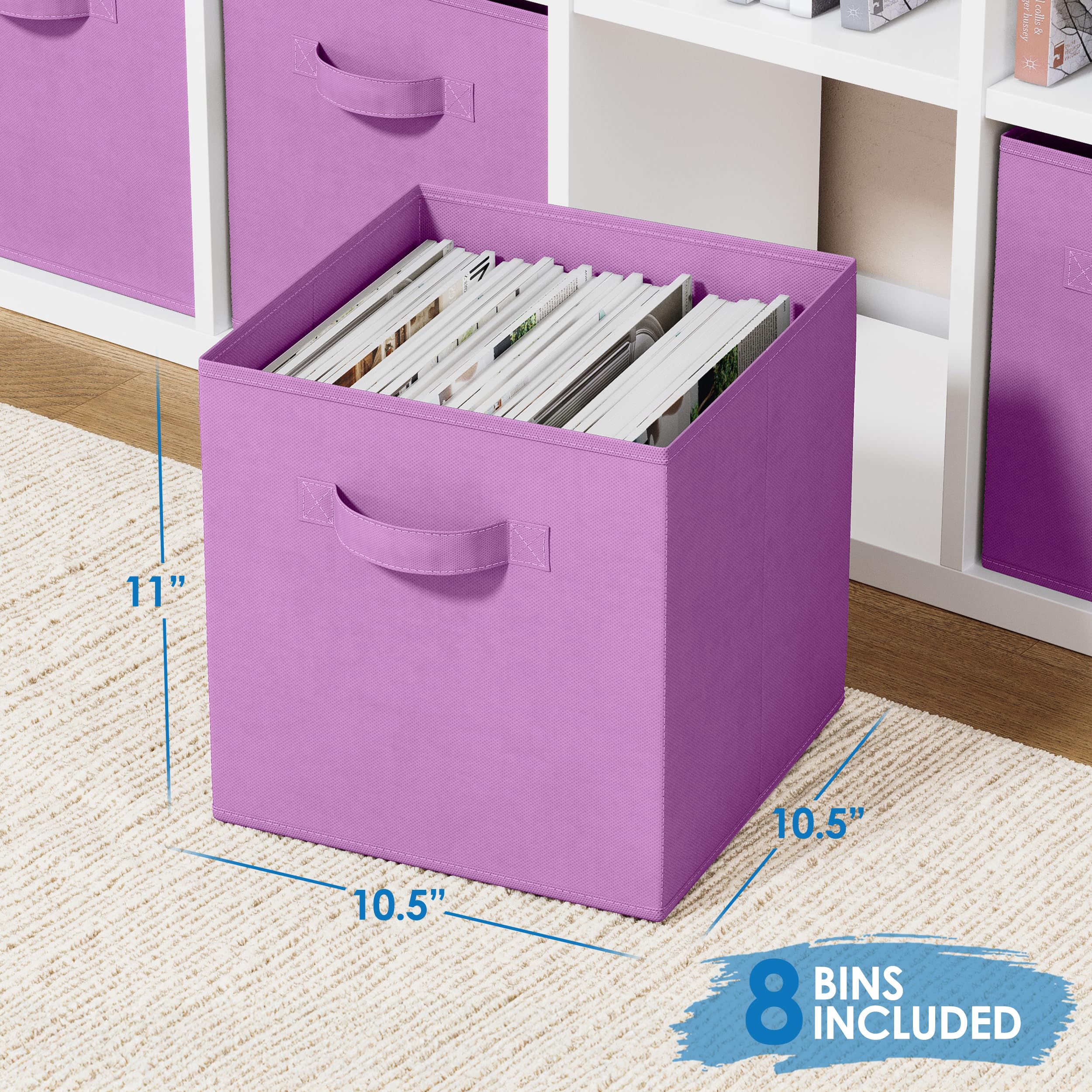 Royexe Cube Storage Baskets for Organizing - 11 Inch - Set of 8 Heavy-Duty Storage Cubes for Storage and Organization  Makes The Perfect Bins for Cubby Storage Boxes or Cube Storage Organizer (Purple)