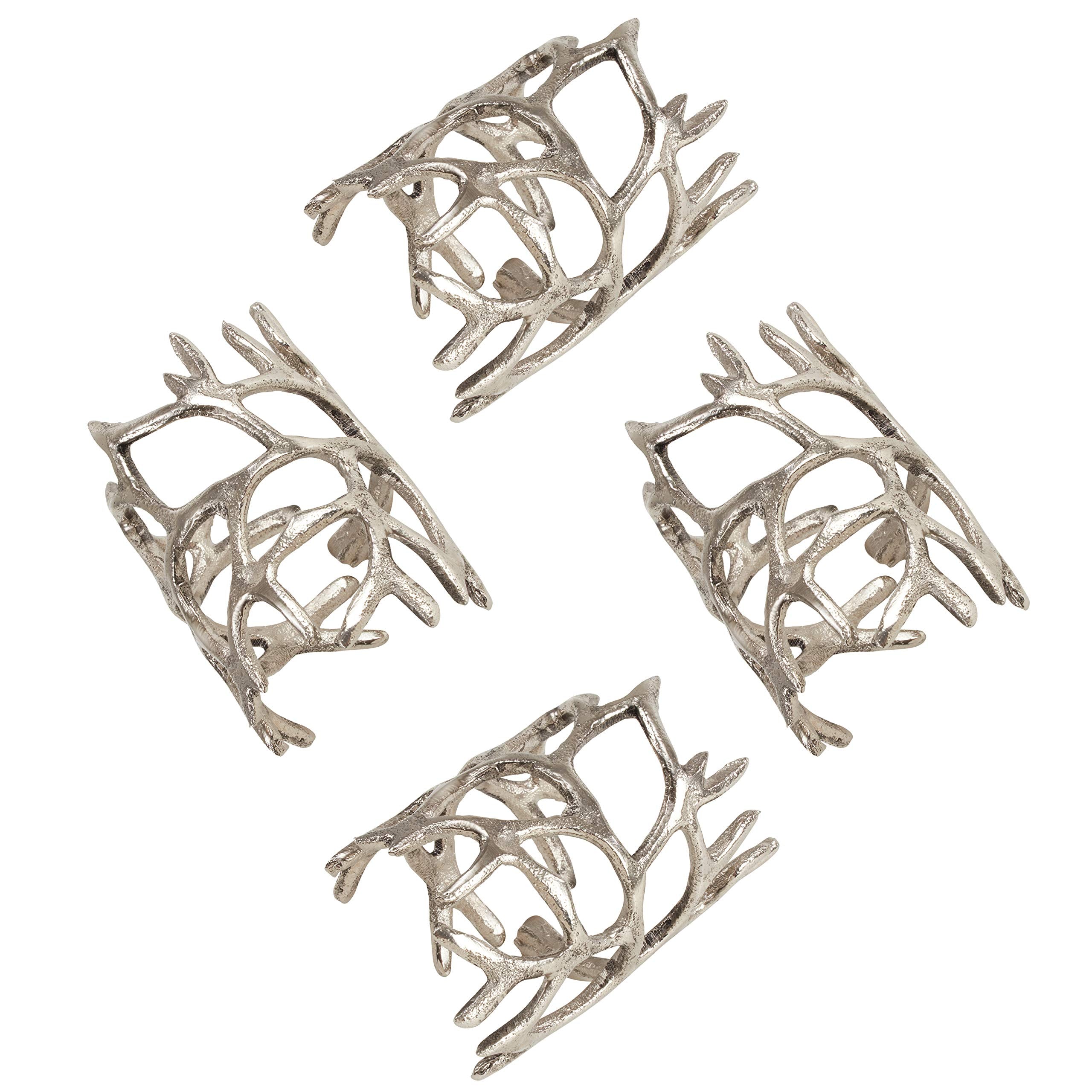 'Saro Lifestyle Collection Wrapped Antlers Napkin Rings (Set Of 4), Diameter: 1.75'''', 2.25''''H X 4''''L, Silver'' (Nr919.S)