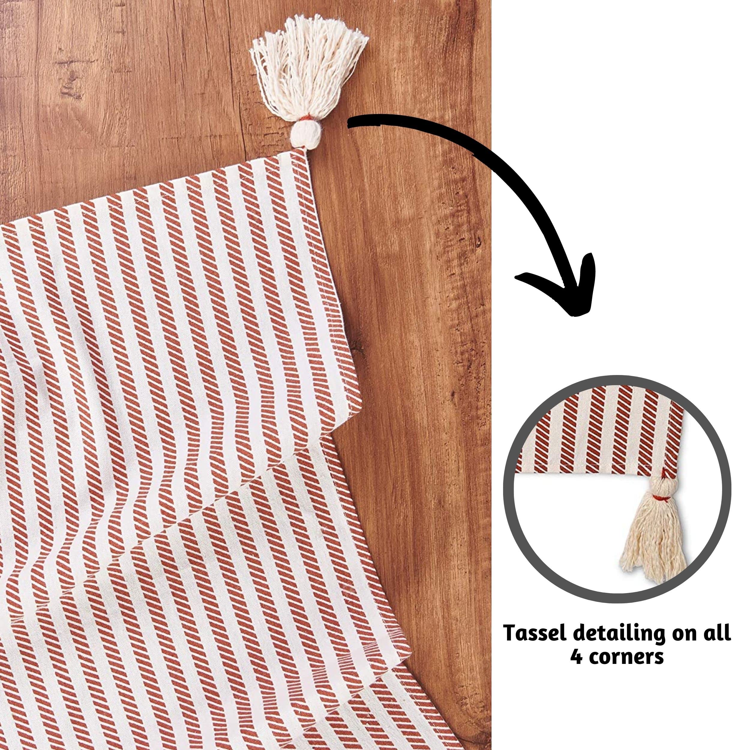 Folkulture Table Runner 90 Inches Long With Tassels For Home Dining Table, Farmhouse Style Table Decoration, 100% Cotton Runner