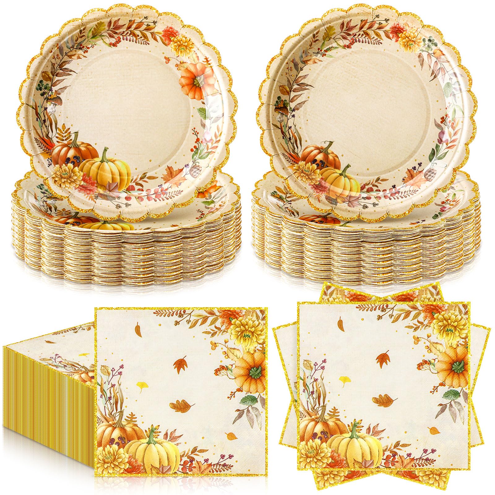 Havawish 96 Pcs Thanksgiving Paper Plates and Napkins Set Serve 48, 7 Inch Fall Plates and Napkins Fall Party Supplies Disposabl
