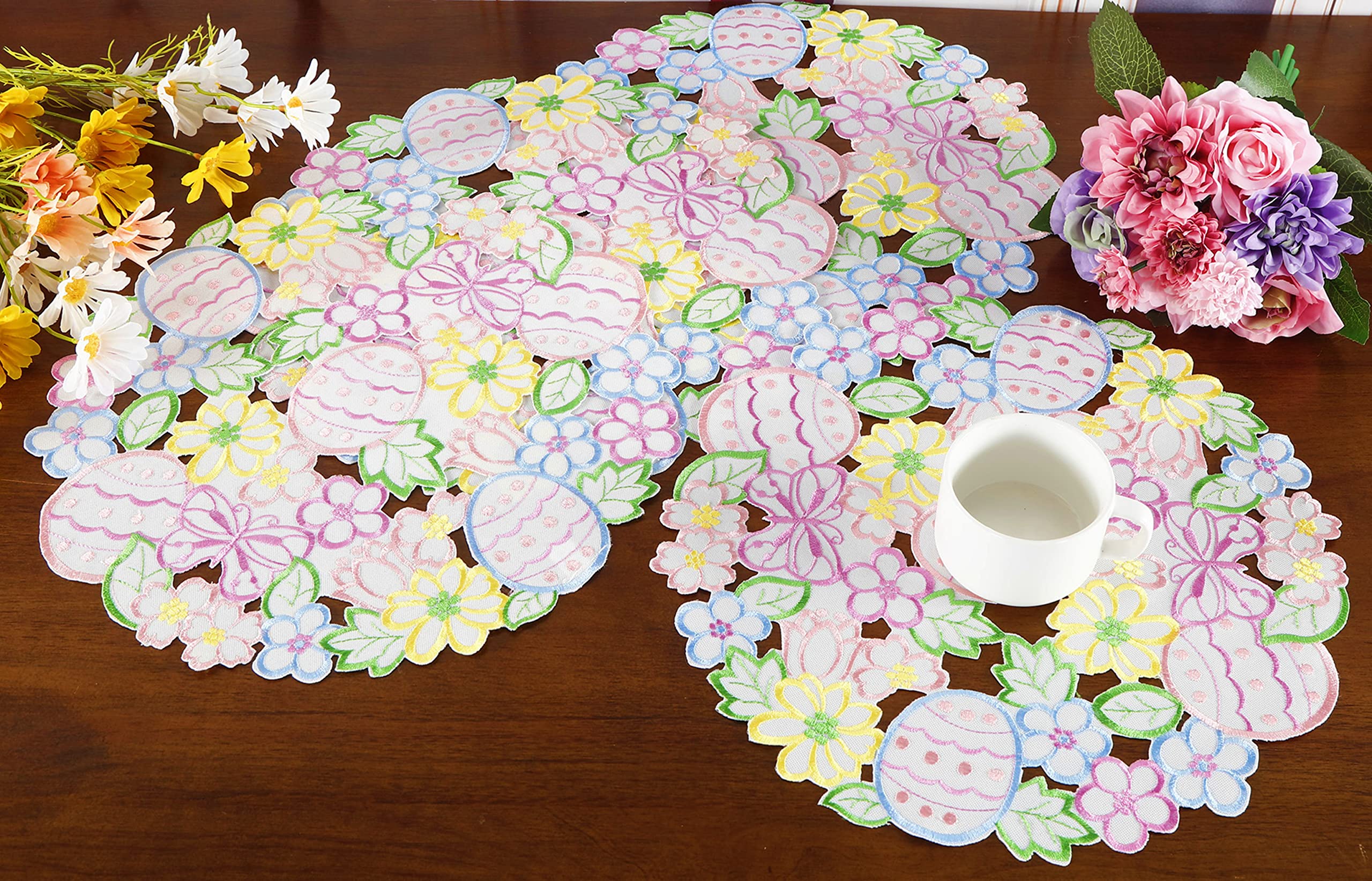 Easte Egg Placemat 14'' Set Of 4 Cutwork Embroidered Spring Flowery Floral Eggs Dresser Scarf For Home Kitchen Dining Spring Hol
