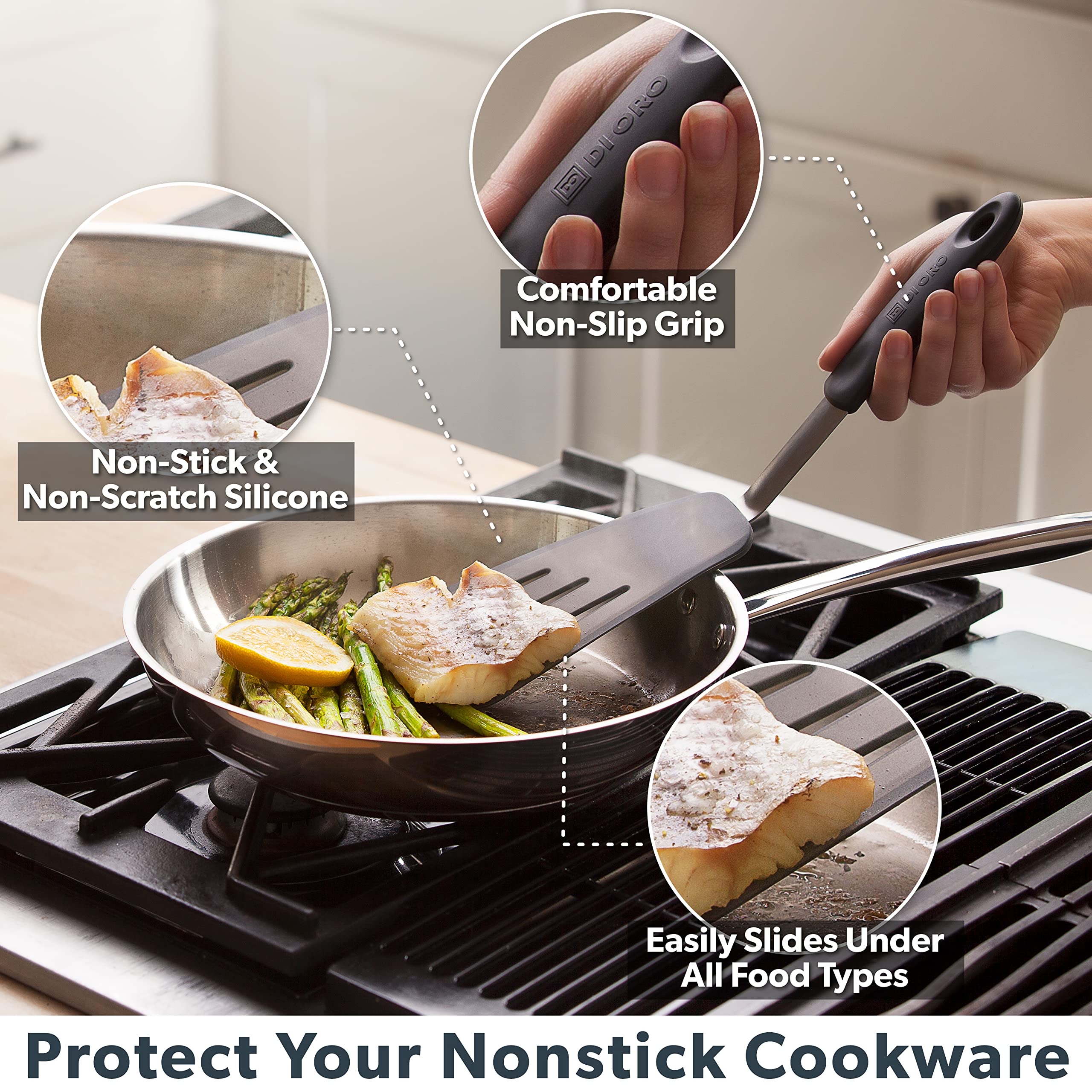 di Oro Chef Series Silicone Spatula Set - 3-Piece, Heat-Resistant, Flexible, Black, Model DOL-ST-004