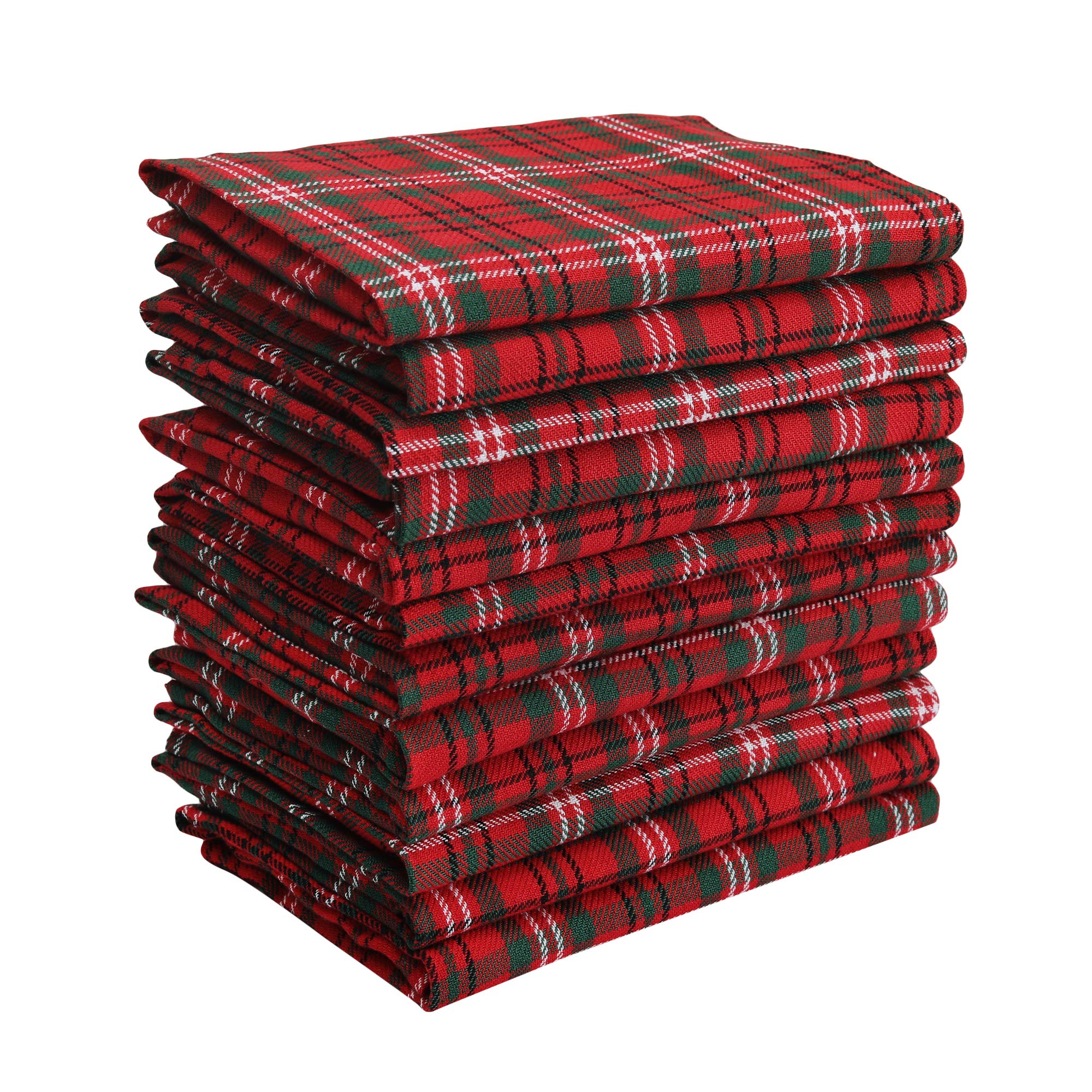 Dg Collections Dinner Napkins, 100% Cotton Over Sized Kitchen Napkins, Set Of 12 Pack (19 X 19 Inch) Red & Green Plaid For Chris