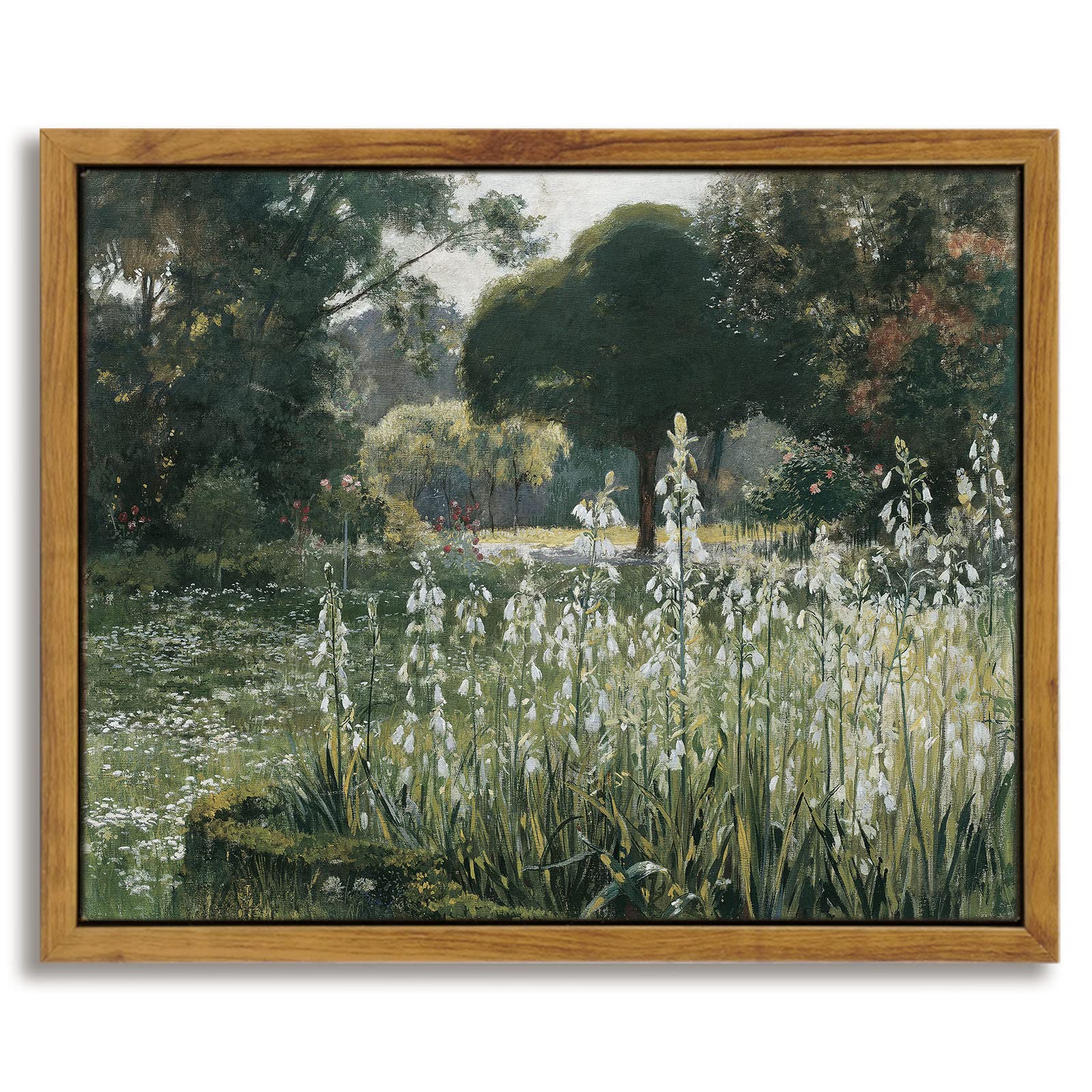 Insimsea Framed Canvas Wall Art Vintage Decor, Room Eclectic Decor, Meadow With Flowers Painting Wall Art Prints, Classical Scen