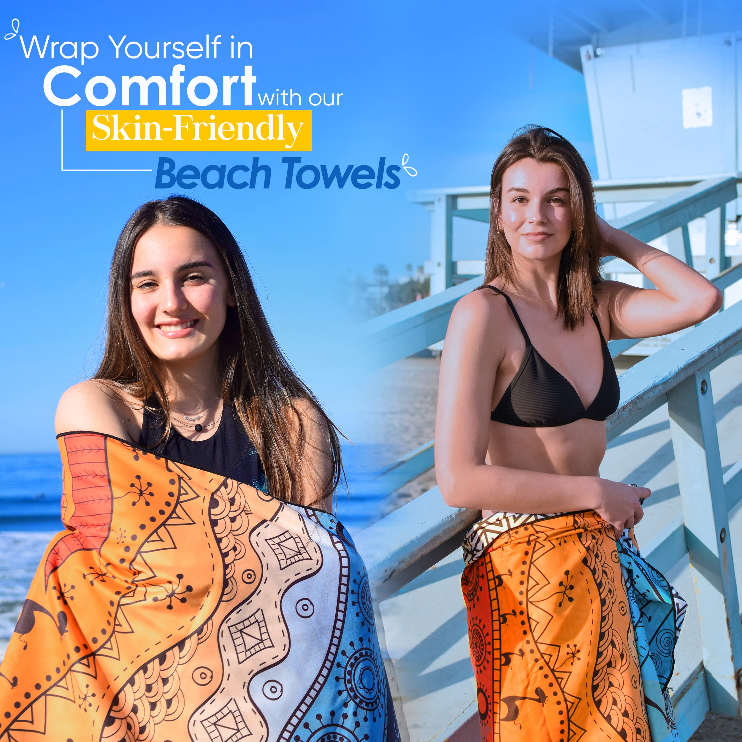 ECCOSOPHY Microfiber Beach Towel for Adults - Quick Dry  Oversized Sand Free Pool Towel with Pouch For Travel (Marrakesh)  Large  71x35 inch