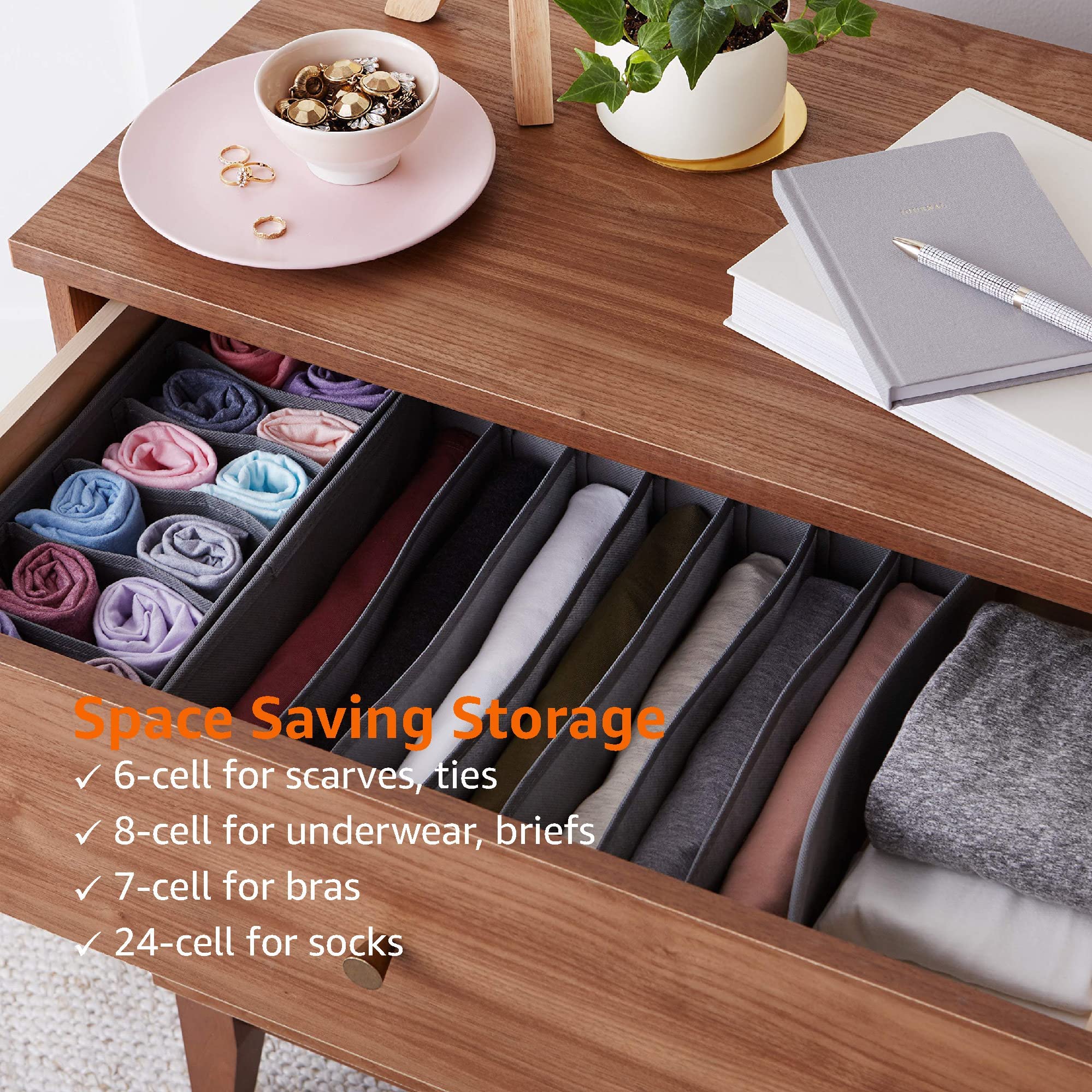 Amazon Basics Dresser Drawer Storage Organizer for Undergarments, Set of 4 - gray