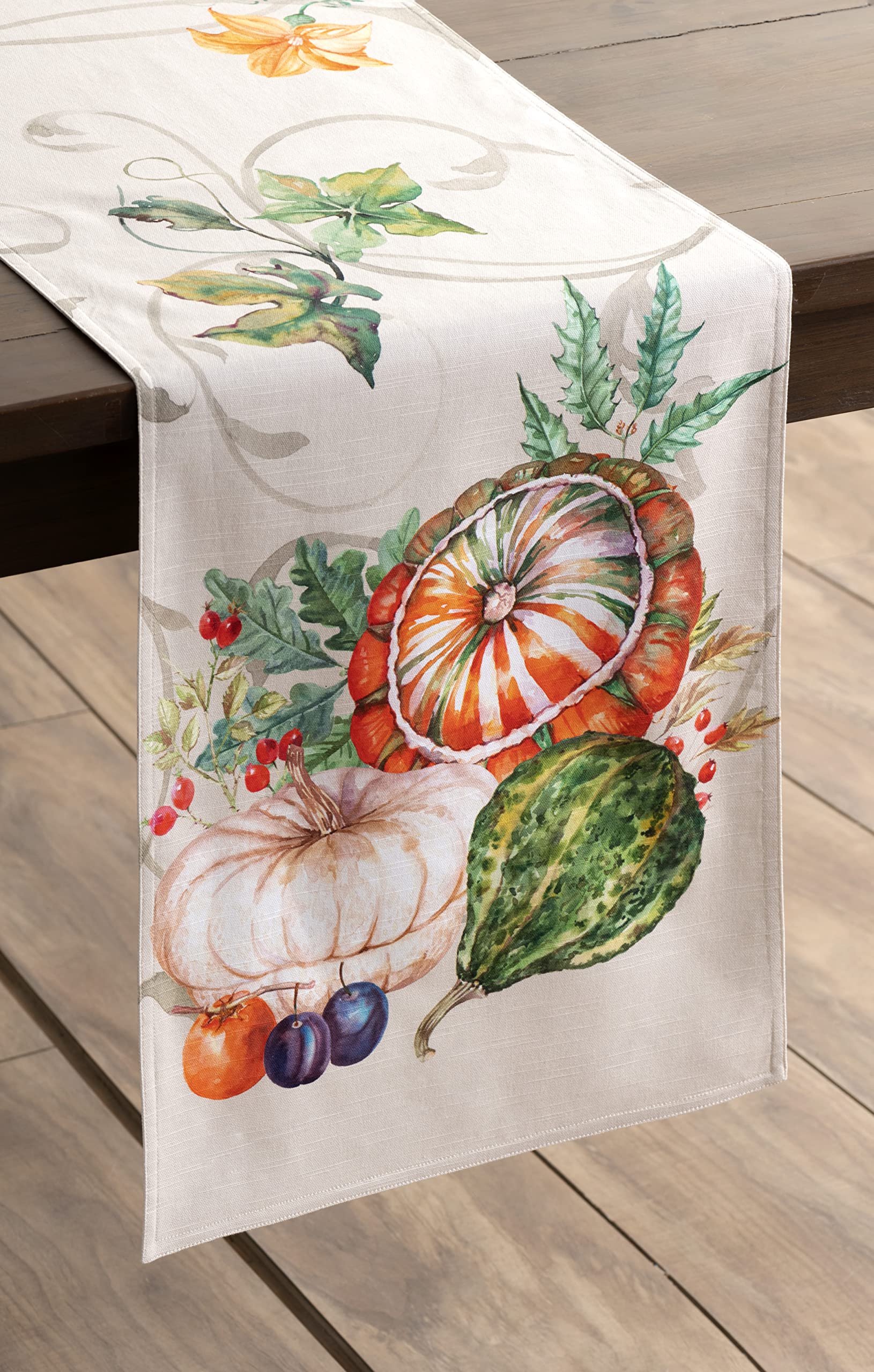 Maison d' Hermine Tablerunner 100% Cotton 14.50Inch x 72Inch Decorative Table Runner Table Runners for Gifts  Dining  Holidays  Buffet  Lumina (Double Layer) - Thanksgiving/Christmas