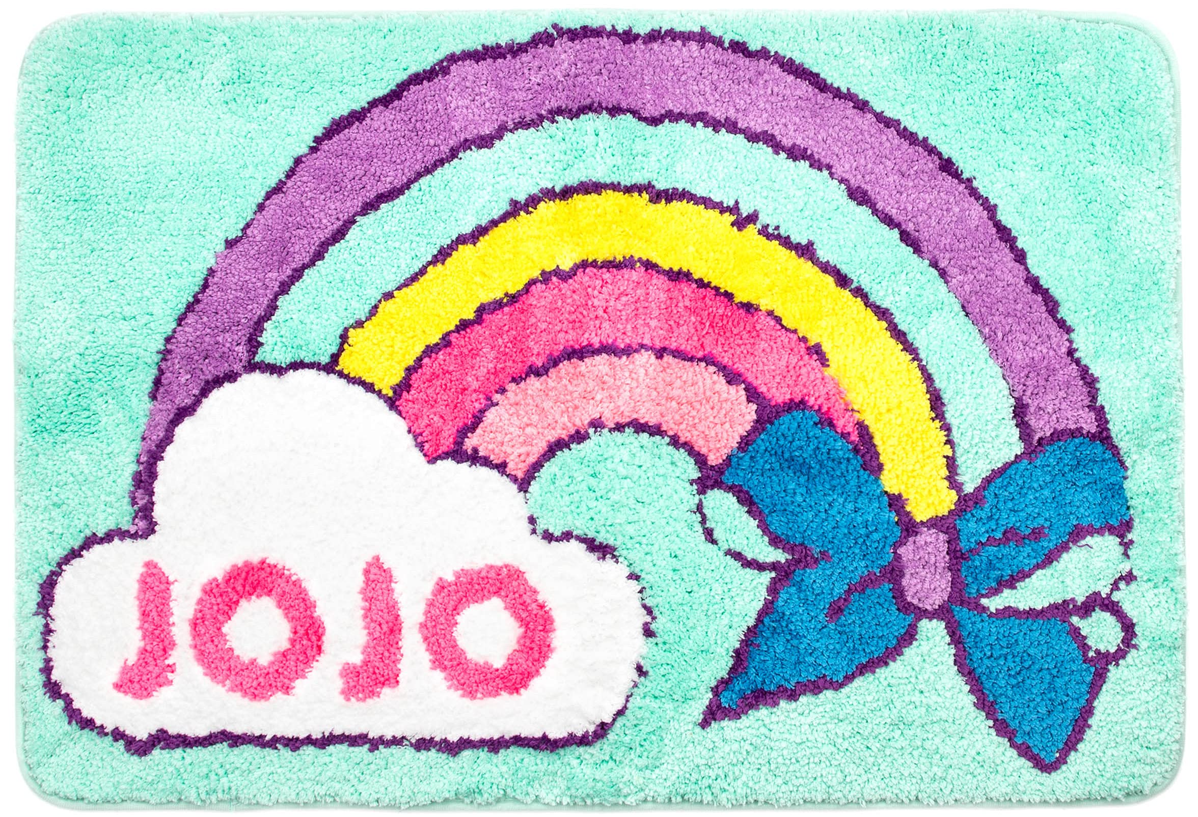 Jay Franco Nickelodeon JoJo Siwa Retro Rainbow 14 Piece Bathroom Set - Includes Shower Curtain  12 Hooks  & Non-Slip Bath Rug - Easy Care Fabric Features Unicorn (Official Nickelodeon Product)