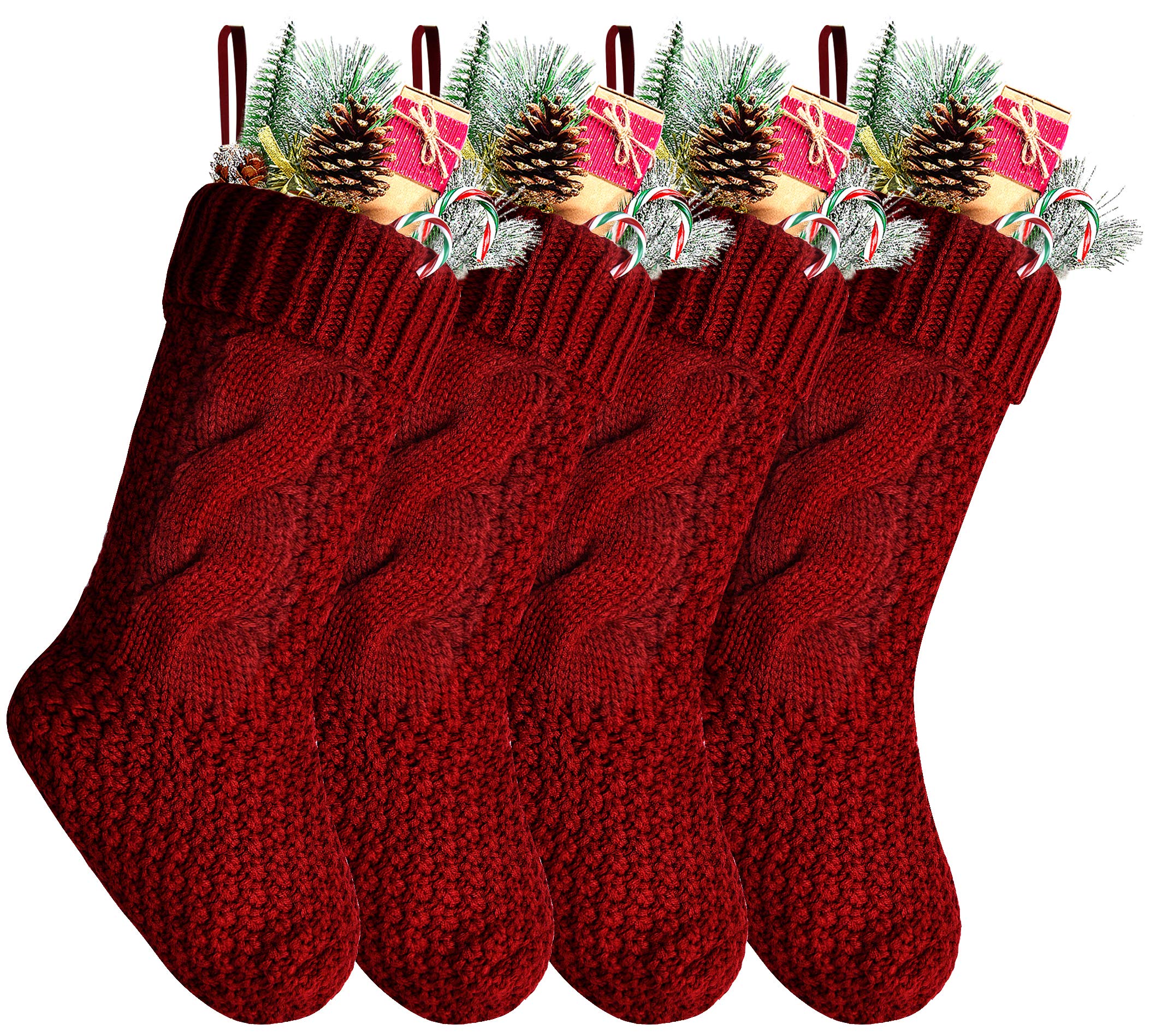 Kunyida Pack 4,14 Unique Burgundy Knit Christmas Stockings