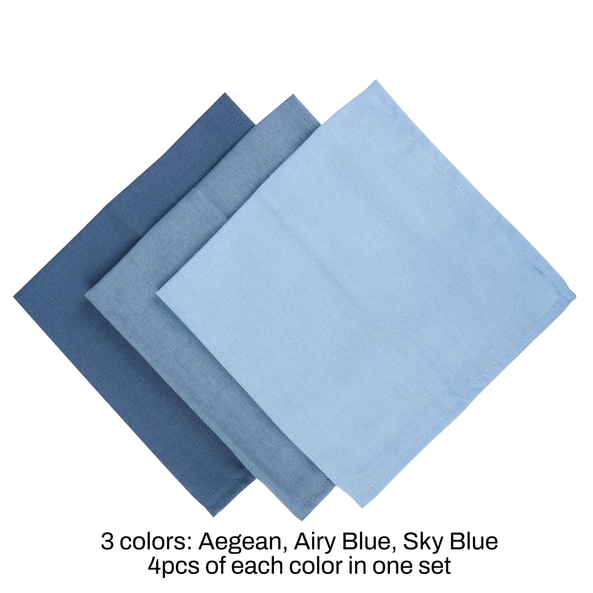 Infei Solid Color Cotton Linen Blended Thin Dinner Cloth Napkins - Set Of 12 (40 X 40 Cm) - For Events & Home Use (Multi Blue)