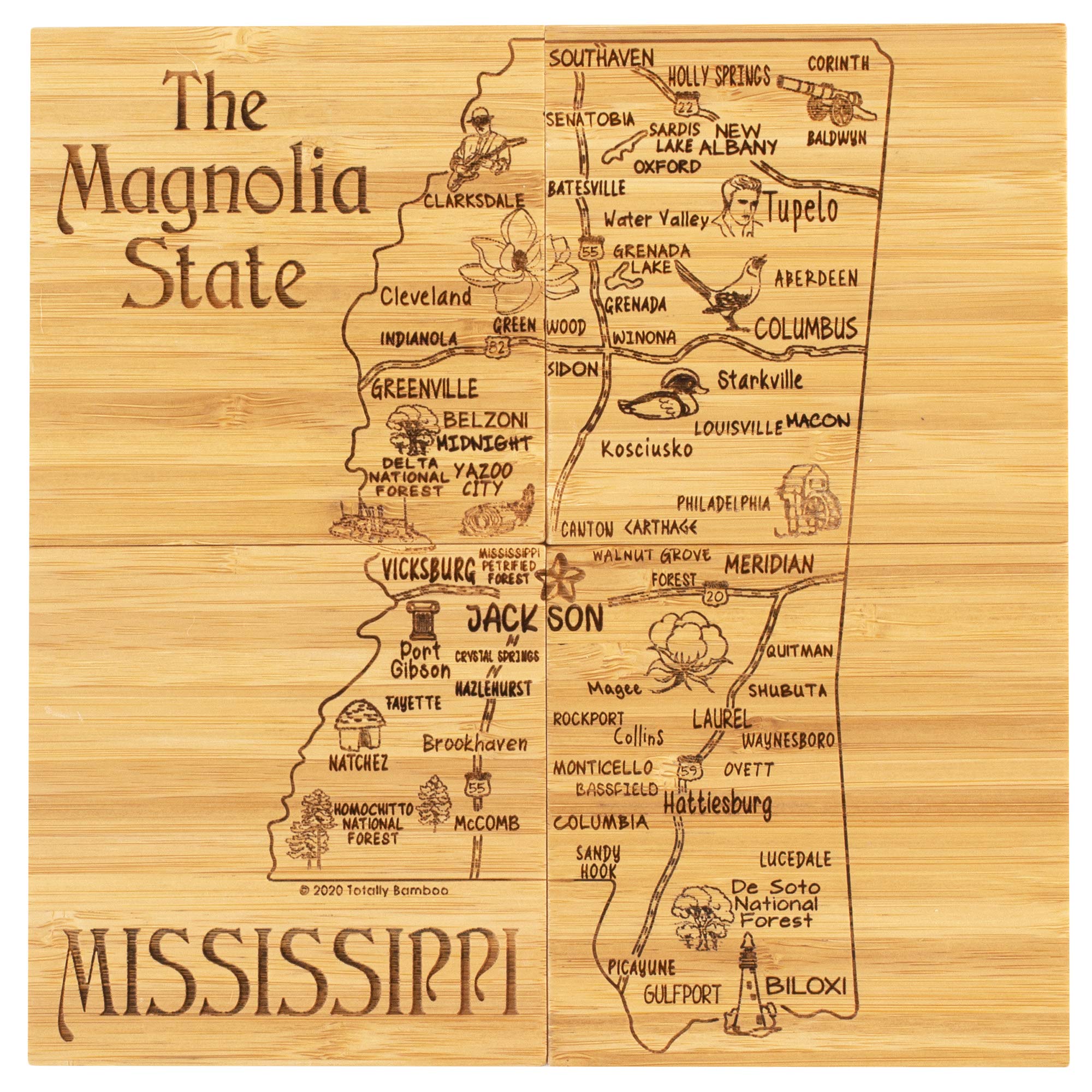 Totally Bamboo Mississippi State Puzzle 4 Piece Bamboo Coaster Set With Case