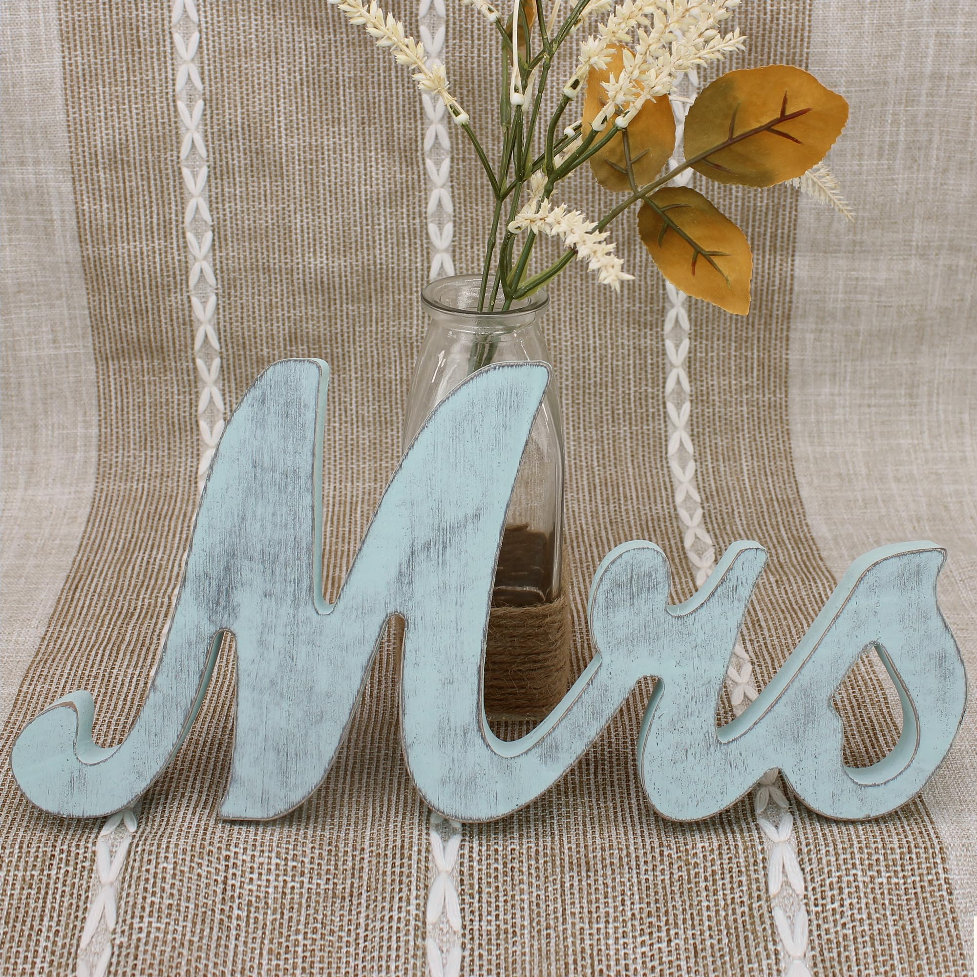 Mr. & Mrs. Wooden Letters, Just Married Banner and Mister & Miss Wood Sign, Wedding Decor (Rustic Blue)