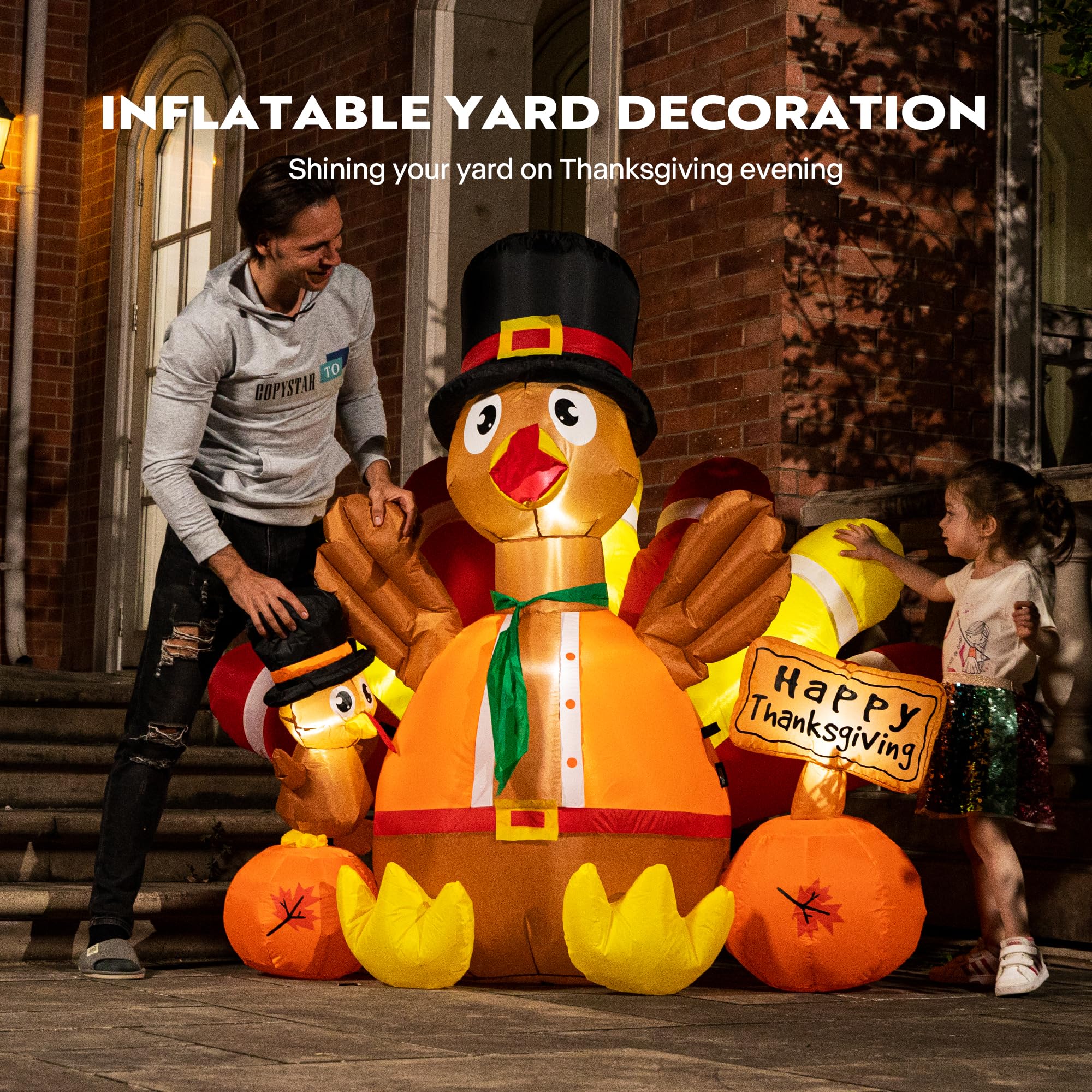 VIVOHOME 5ft Height Thanksgiving Inflatable LED Lighted Turkey with Pumpkins and Chick Blow up Outdoor Lawn Yard Decoration