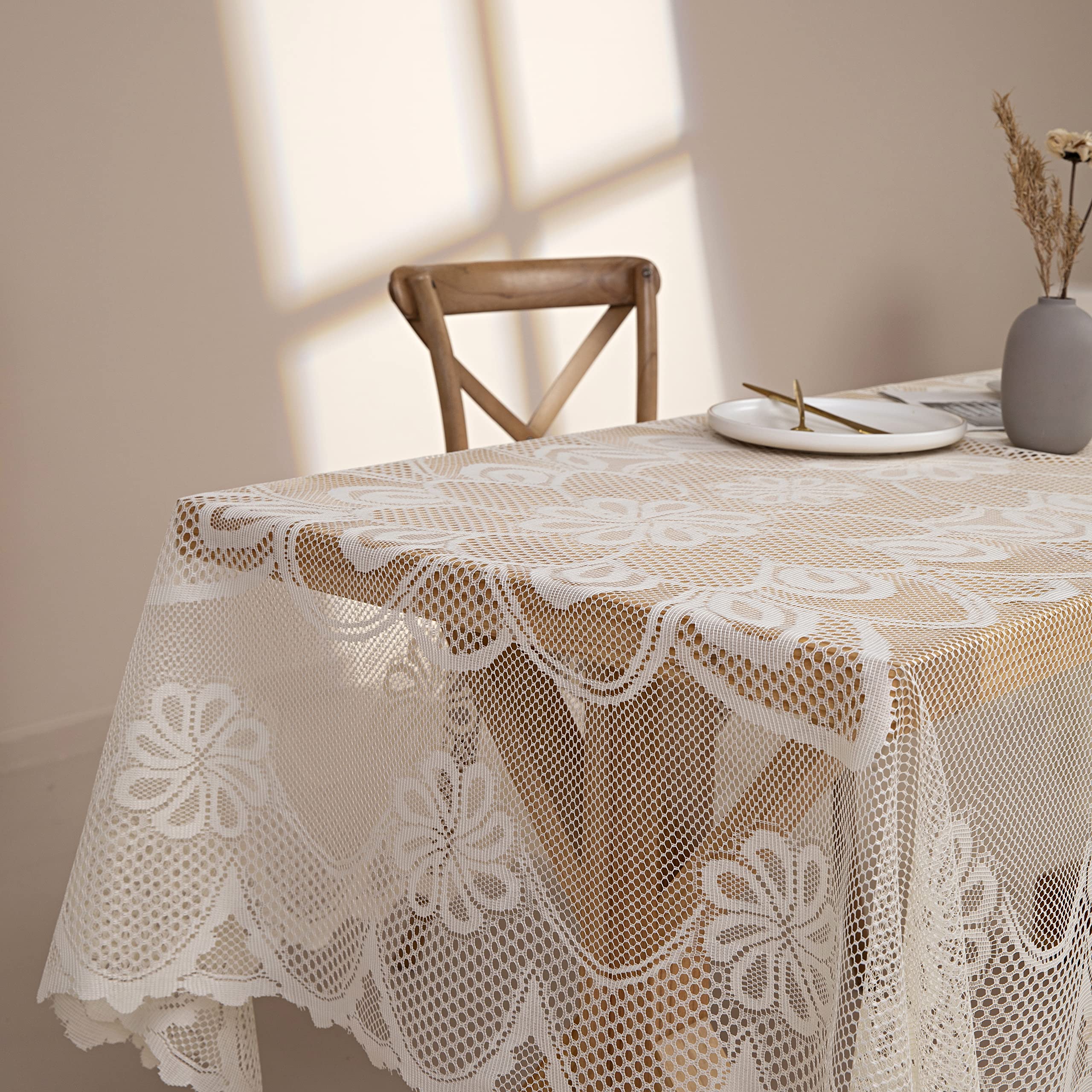 Gefeii White Lace Tablecloth Rectangular For Rectangle Table Crochet Lace Tablecloths Oblong 60''X104'' For Kitchen Wedding Part