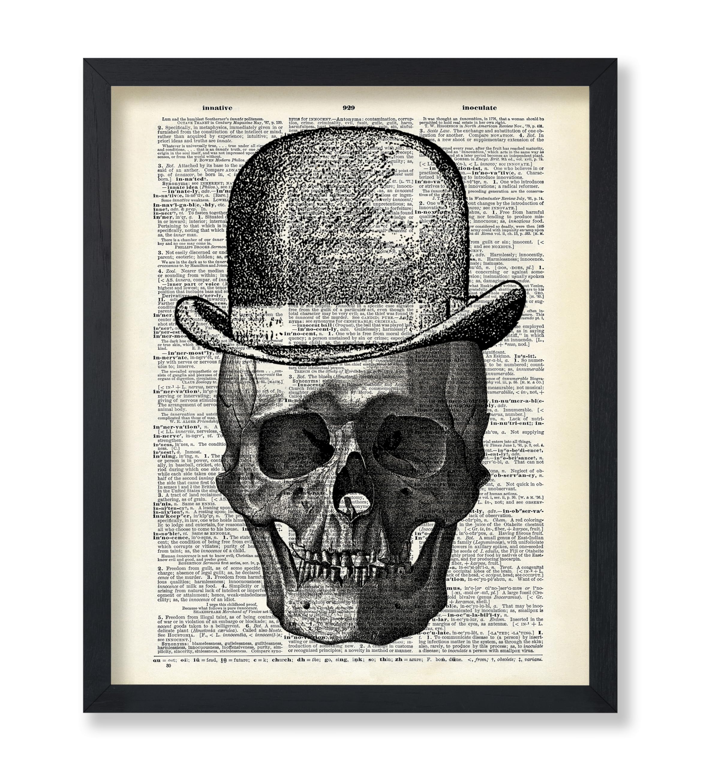 Poster Master Dictionary Art Poster - Skull In Top Hat Print - Skeleton Art - Top Hat Art - Gift For Men, Women - Gothic Wall De