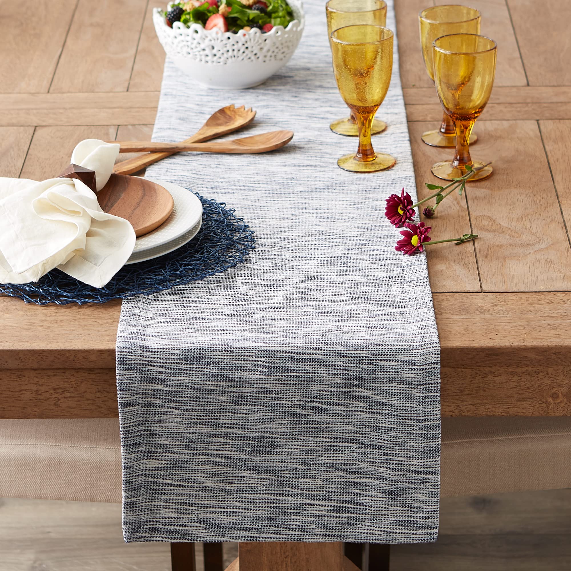 Dii Tonal Recycled Cotton Slubby Rib Tabletop Collection, Table Runner, 14X108, Navy