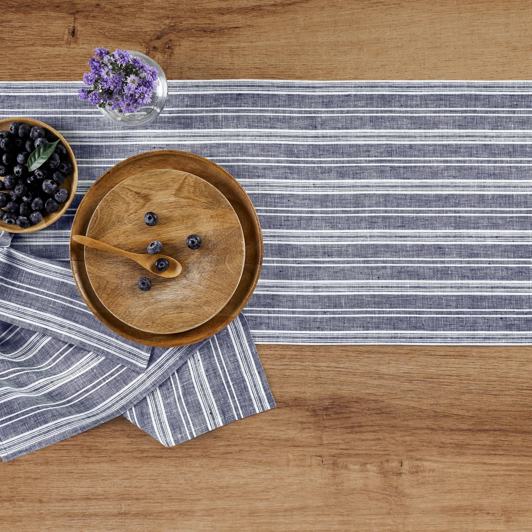 Solino Home Stripe Linen Table Runner 108 Inches Long - 100% Pure Linen Navy And White Dining Table Runner 14 X 108 Inch Ideal F