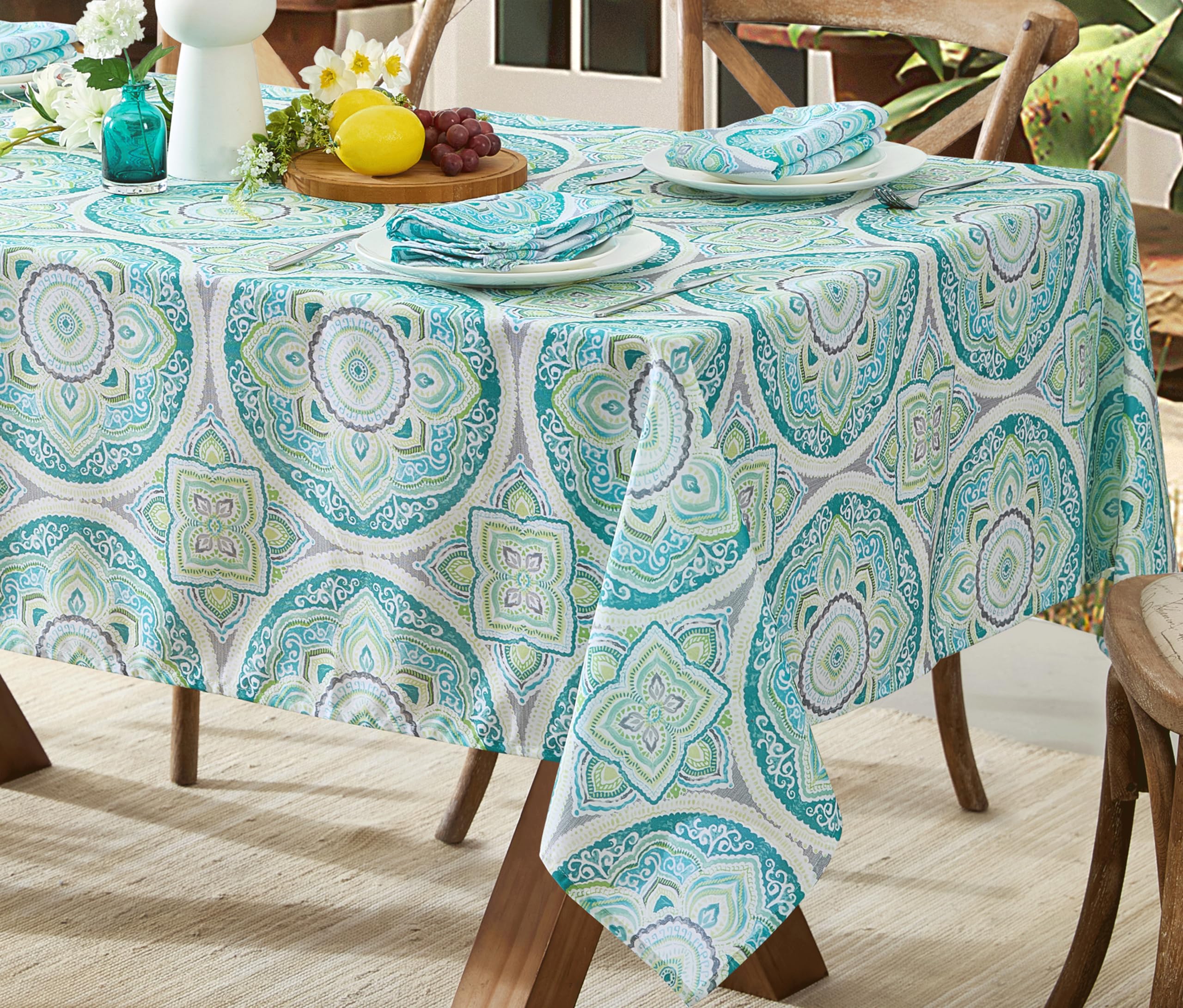 Newbridge Square Fabric Napkins, Santorini Mosaic Glass, Set Of 4 Napkins, Indoor Outdoor Stain And Water Resistant Heavy Weight