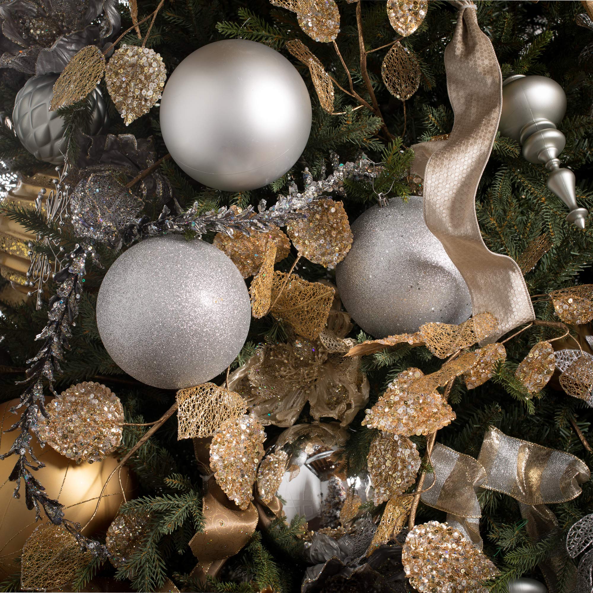 Vickerman 6 Silver 4-Finish Shatterproof Ball Ornament Set of 4 Ornaments - Featuring Matte, Sequin, Shiny and Glitter Finishes