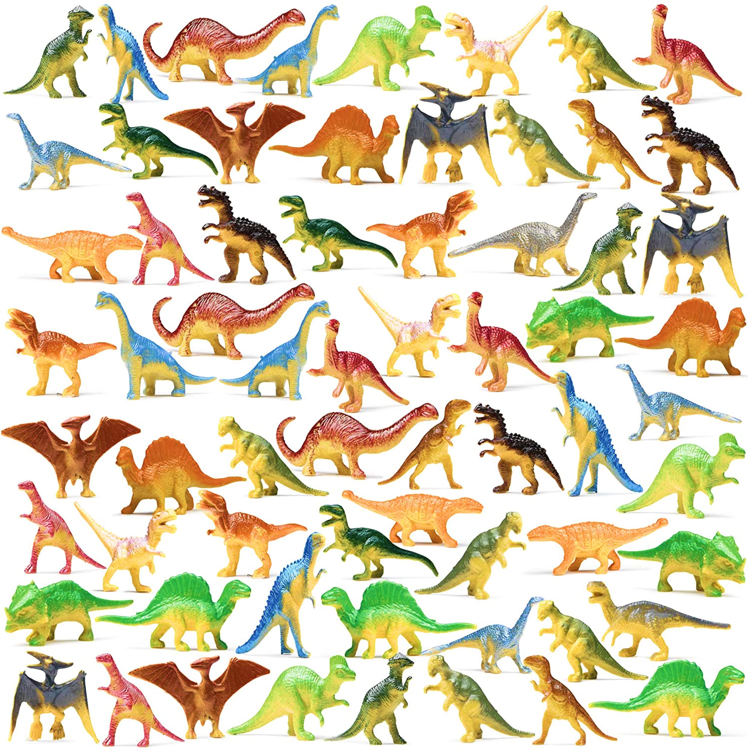Prextex Mini Dinosaur Figure Toys Box (72 Count)  Best For Dinosaur Party Favors Cake Toppers Easter Eggs Filler  Plastic Dinosa