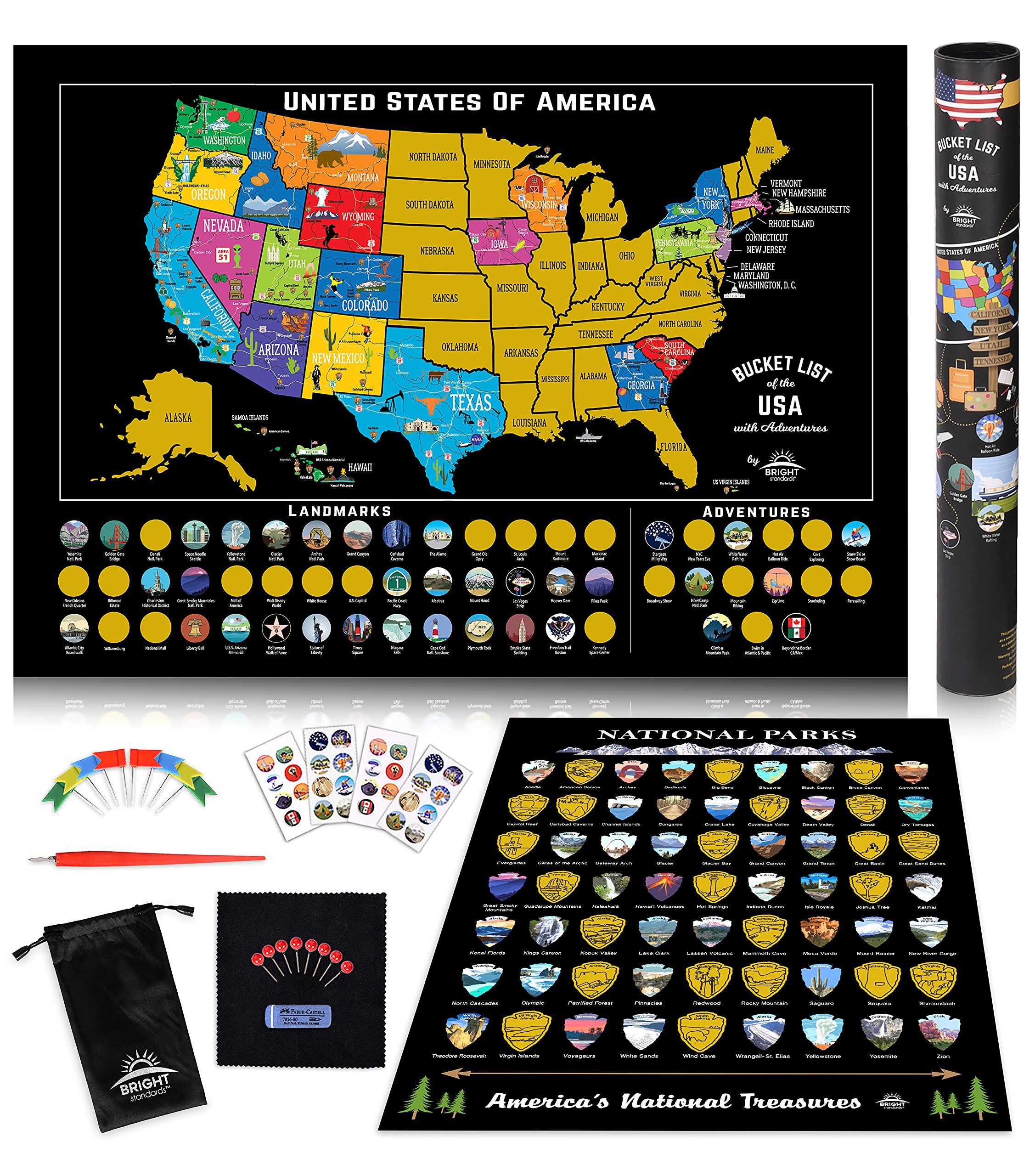 Scratch Off Map Of United States + All 63 Us National Parks Scratch Off Poster, 85 Usa Landmarks, Travel Map Kit, 50 State Photo