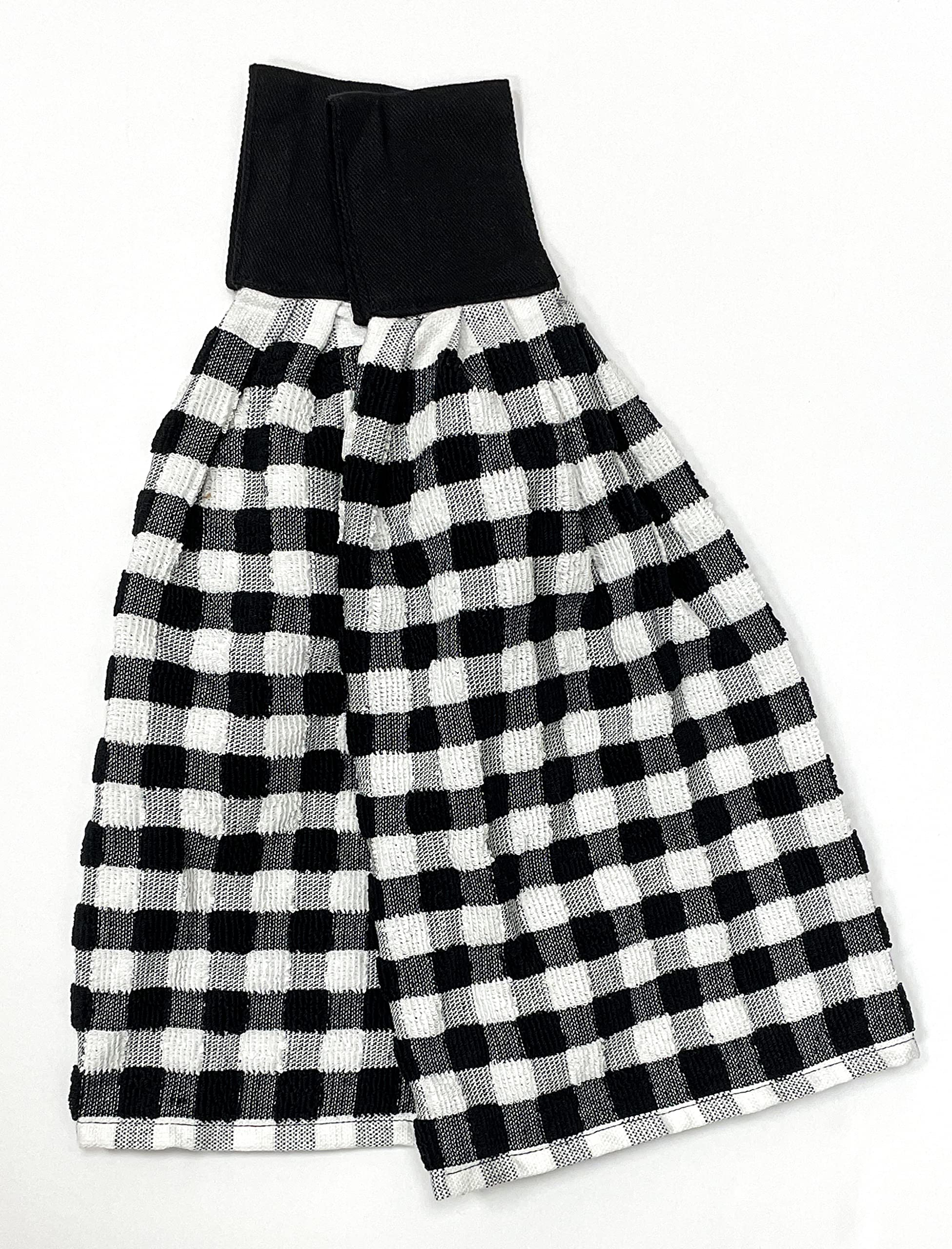 Zenvy Tie Latch Towels Set Of 2 | Hanging Hand Towels Set With Hook & Loop Closure (Buffalo Check) | Made In India