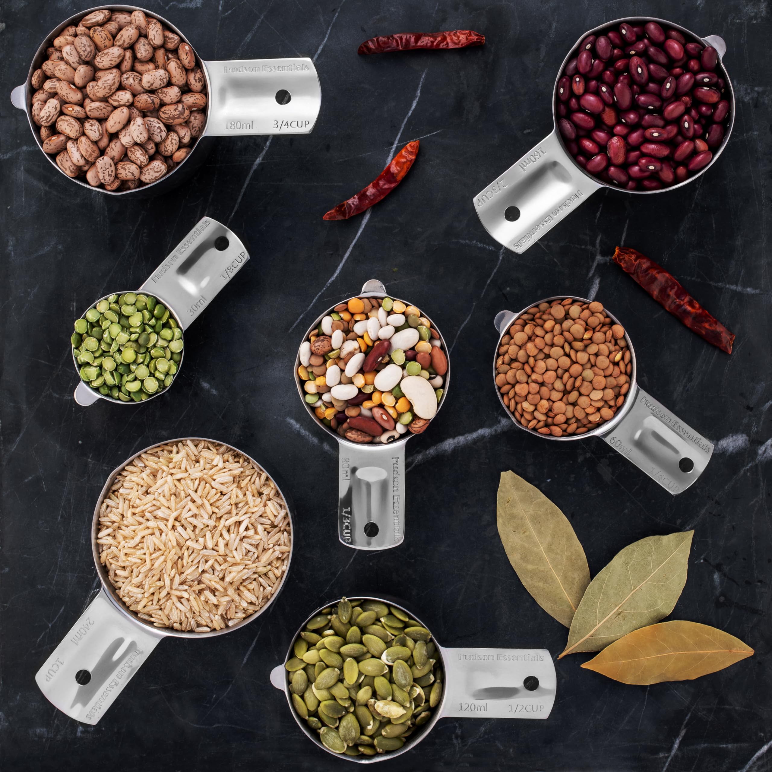 Hudson Essentials Stainless Steel Measuring Cups Set - Stackable Set With Spout (7 Piece Set)