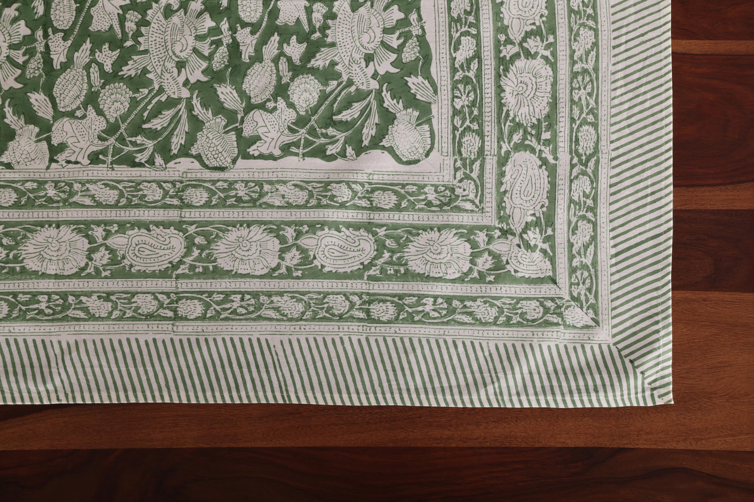 ATOSII Meraki Green 100% Cotton Rectangle Tablecloth, Hand Block Print Washable Table Cover, Dining, Christmas Parties, Outdoors