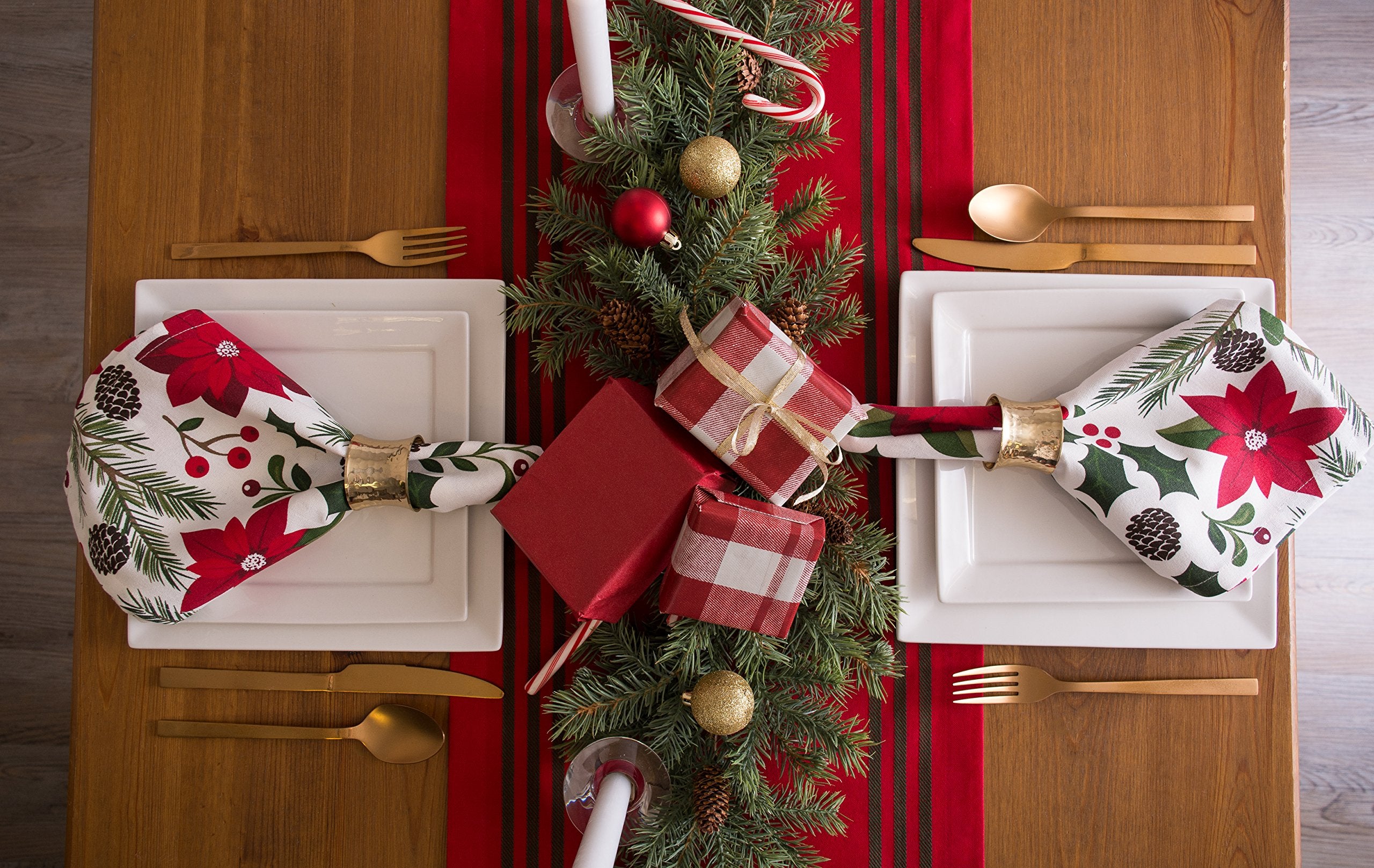 Dii Christmas Stag Print Table Runner, 14X108, Red/Green