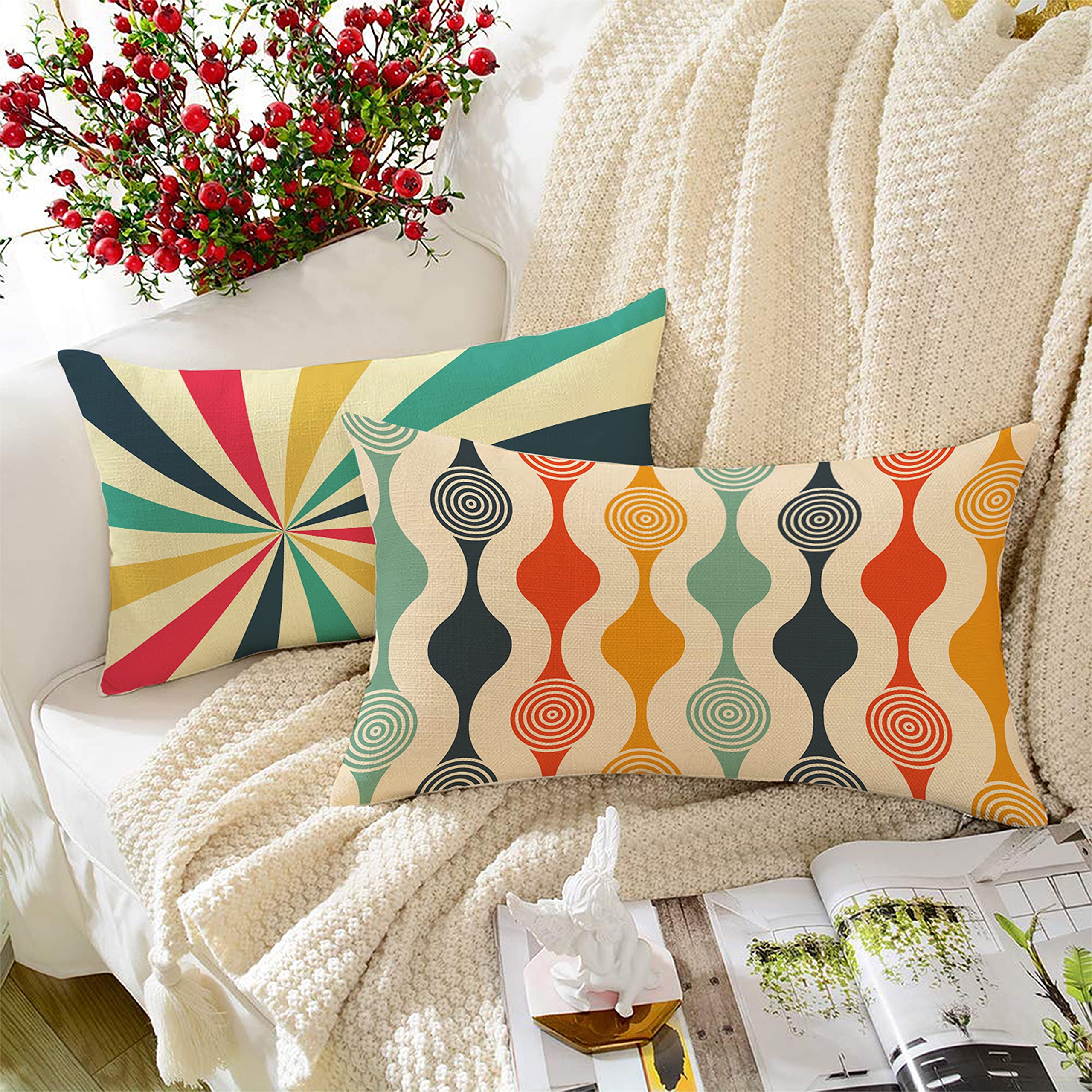 Amazon Brand - Umi Rainbow Colors Printed Polycotton Cushion Covers | Decorative Rectangular Throw Pillow Cases For Sofa, Living