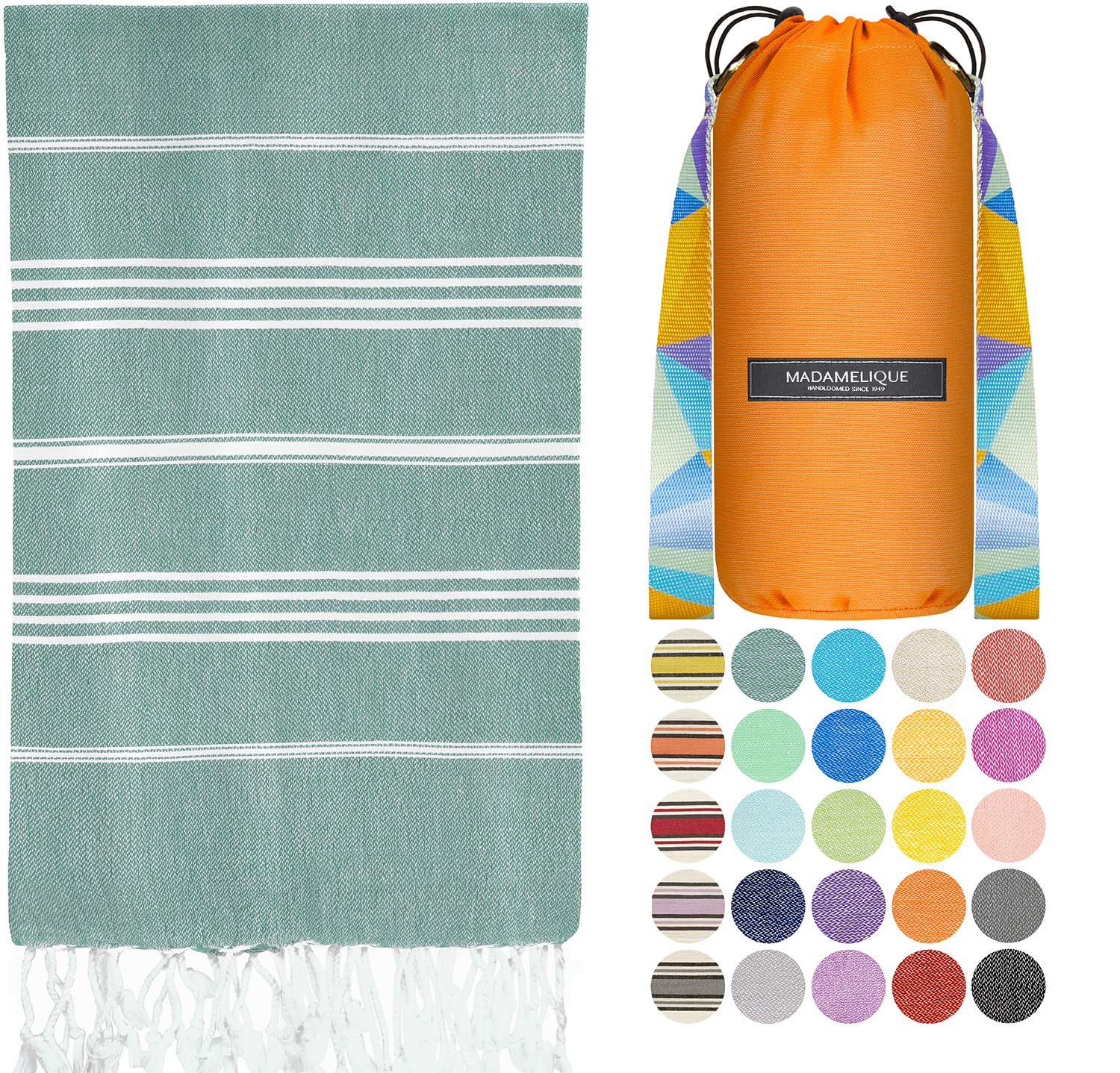 Madamelique Turkish Beach Towel With Beach Bag - 39 X 74 - Prewashed Beach Towels Oversized -%100Cotton - Quick Dry - Sand Free