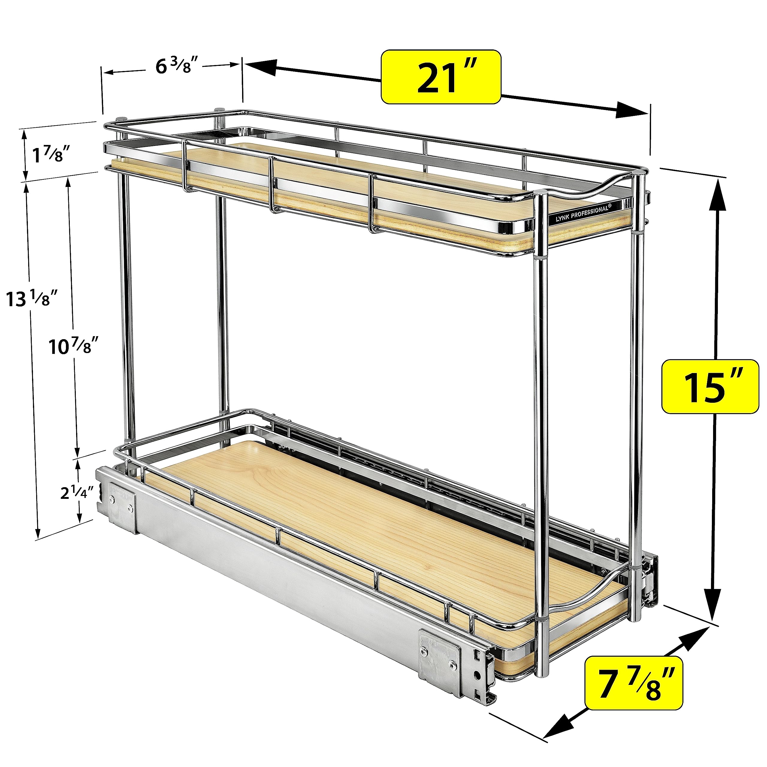 Lynk Professional   Lite Pull Out Spice Rack Organizer For Inside Kitchen Cabinets - 6X21 - Slide Out Drawer - Wood/Chrome S