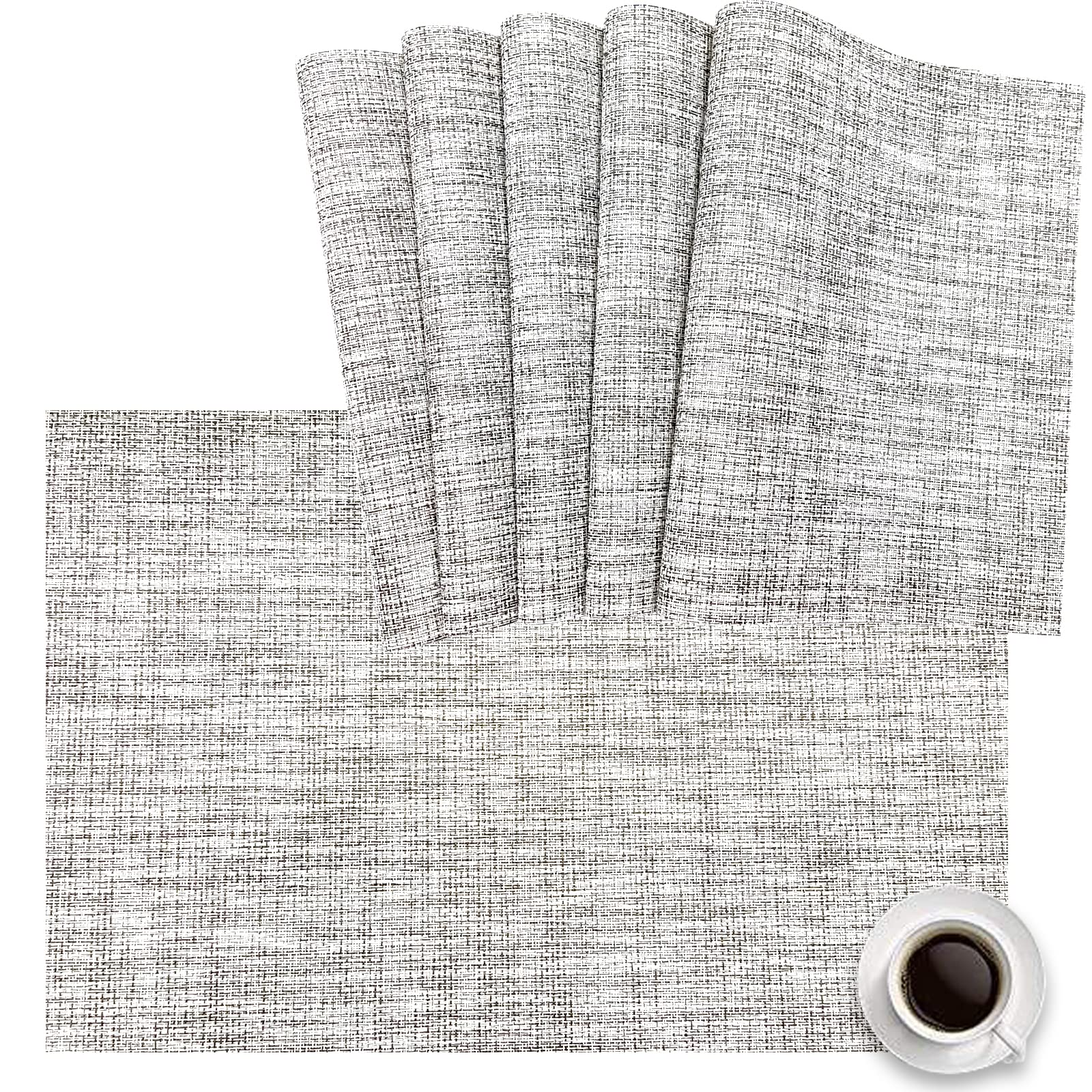 Dachui Placemats Set Of 6, Linen Look Woven Place Mats, Water Resistant, Heat Resistant, Washable, Durable Table Mats (Smoky Gre