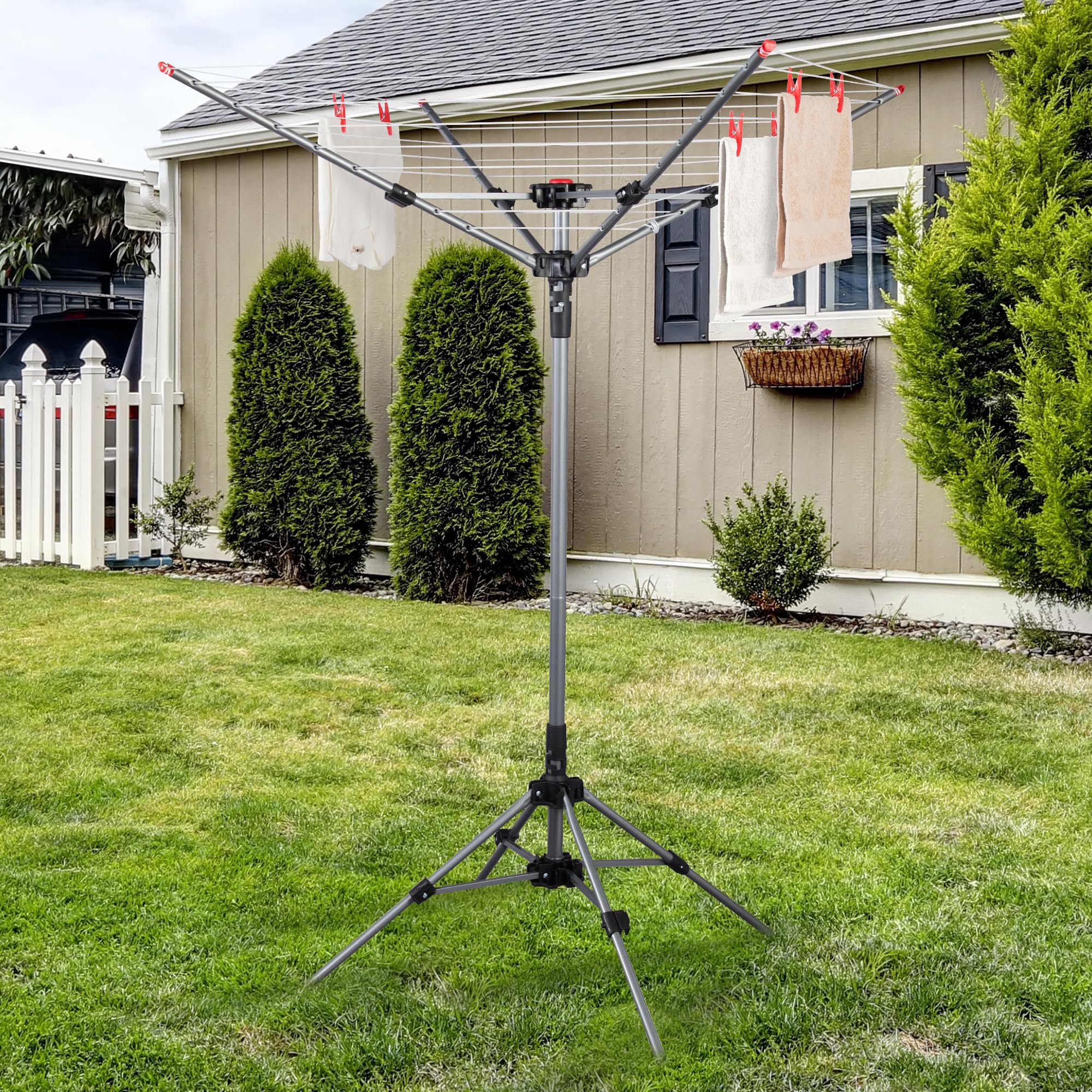 Sto Sto Umbrella Clothesline For Laundry, 4-Arm 8 Lines With 82 Feet Drying Space, Steel Frame, Adjustable Height, Outdoor Umbre