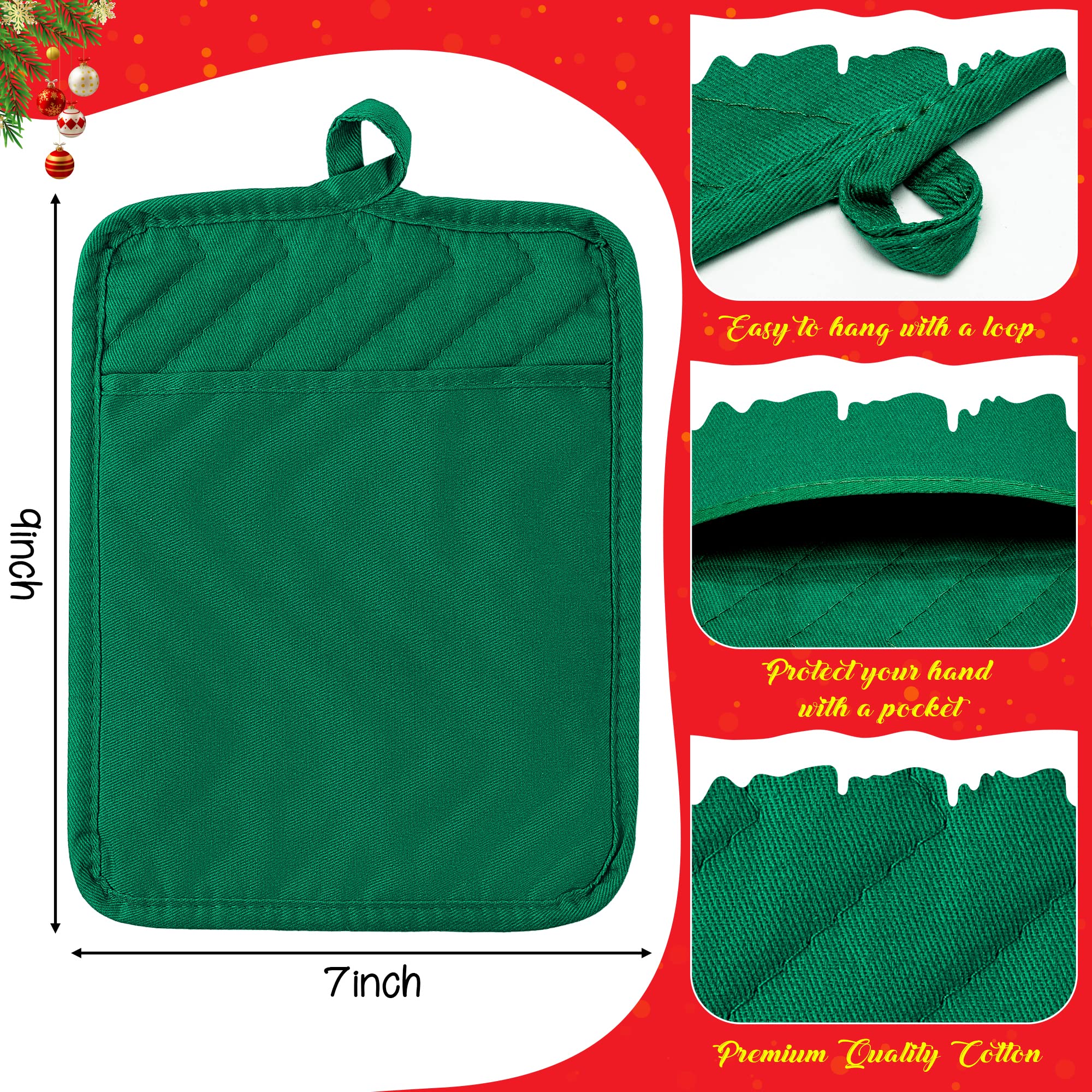 R Horse 6Pcs Christmas Red Green Potholders With Pockets Baking Cooking Gift Kitchen Cotton Heat Resistant Potholder Machine Was