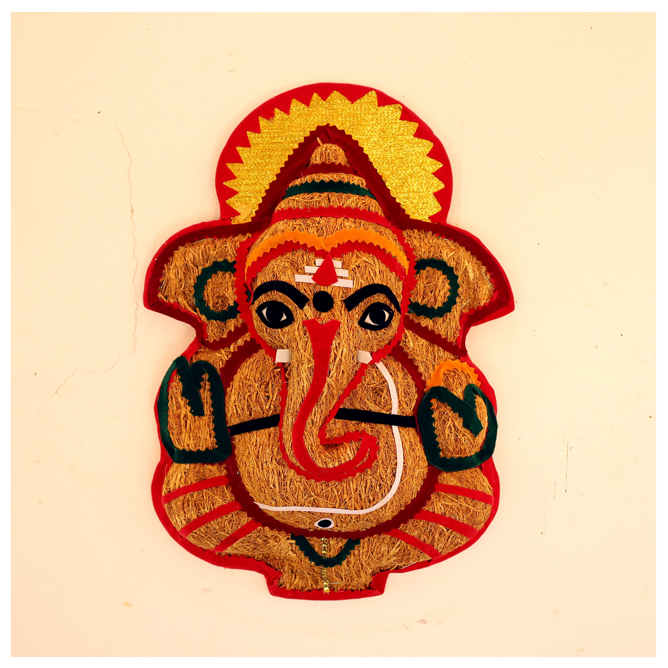 Usira Vetiver Mantapa Ganesha Ji Statue,Ganpati Wall Hanging Sculpture Mantapa Lord Ganesh Idol Lucky Feng Shui Wall Decor (Gold