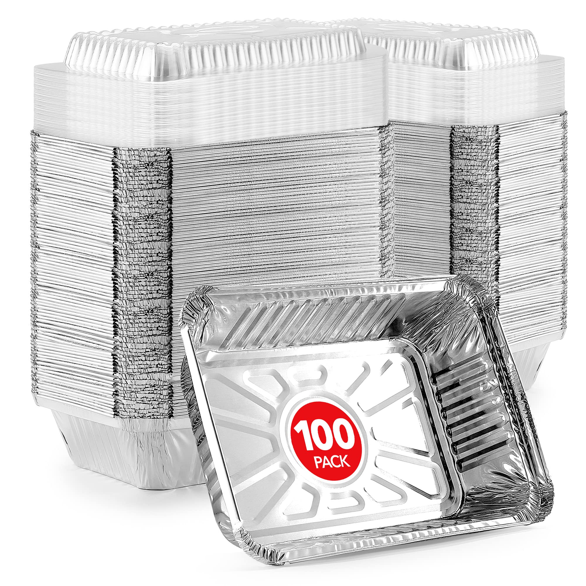 Stock Your Home 2 Lb Small Aluminum Pans With Lids (100 Pack) Foil Pan  Clear Plastic Lid, Disposable Cookware, Takeout Trays Wi