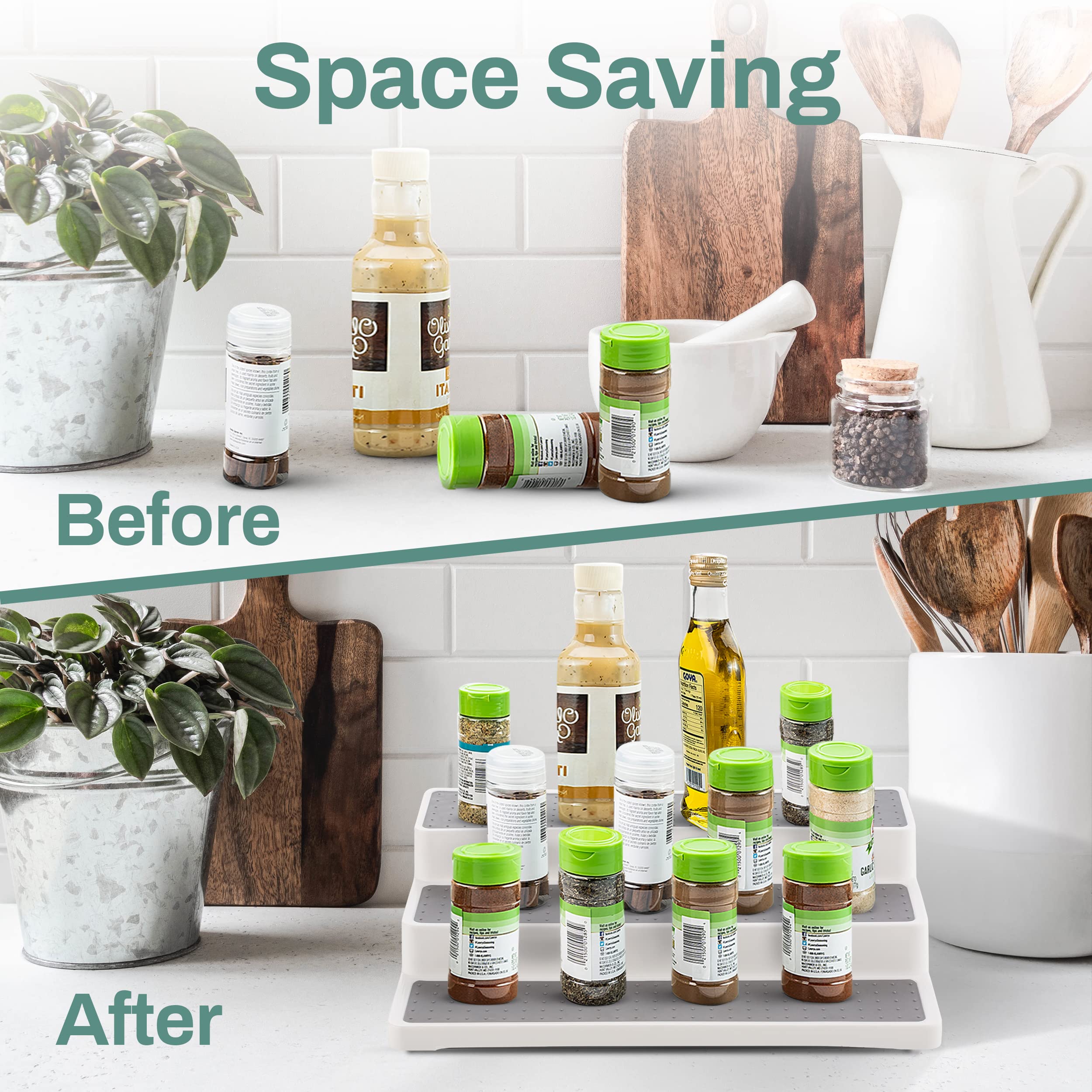 Home Intuition 3 Tier 14 inch Non-Skid Spice Rack Kitchen Pantry Organizer
